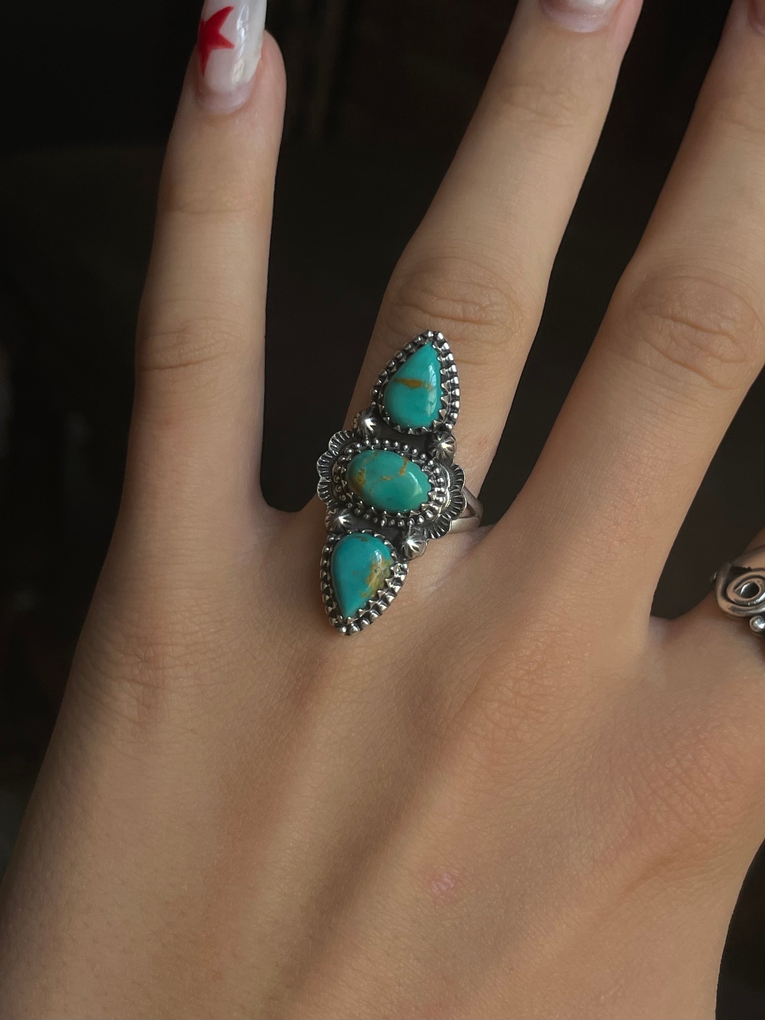 Kingman Turquoise Triple Stone Ring Size 7.75 | 925 Sterling Silver G556