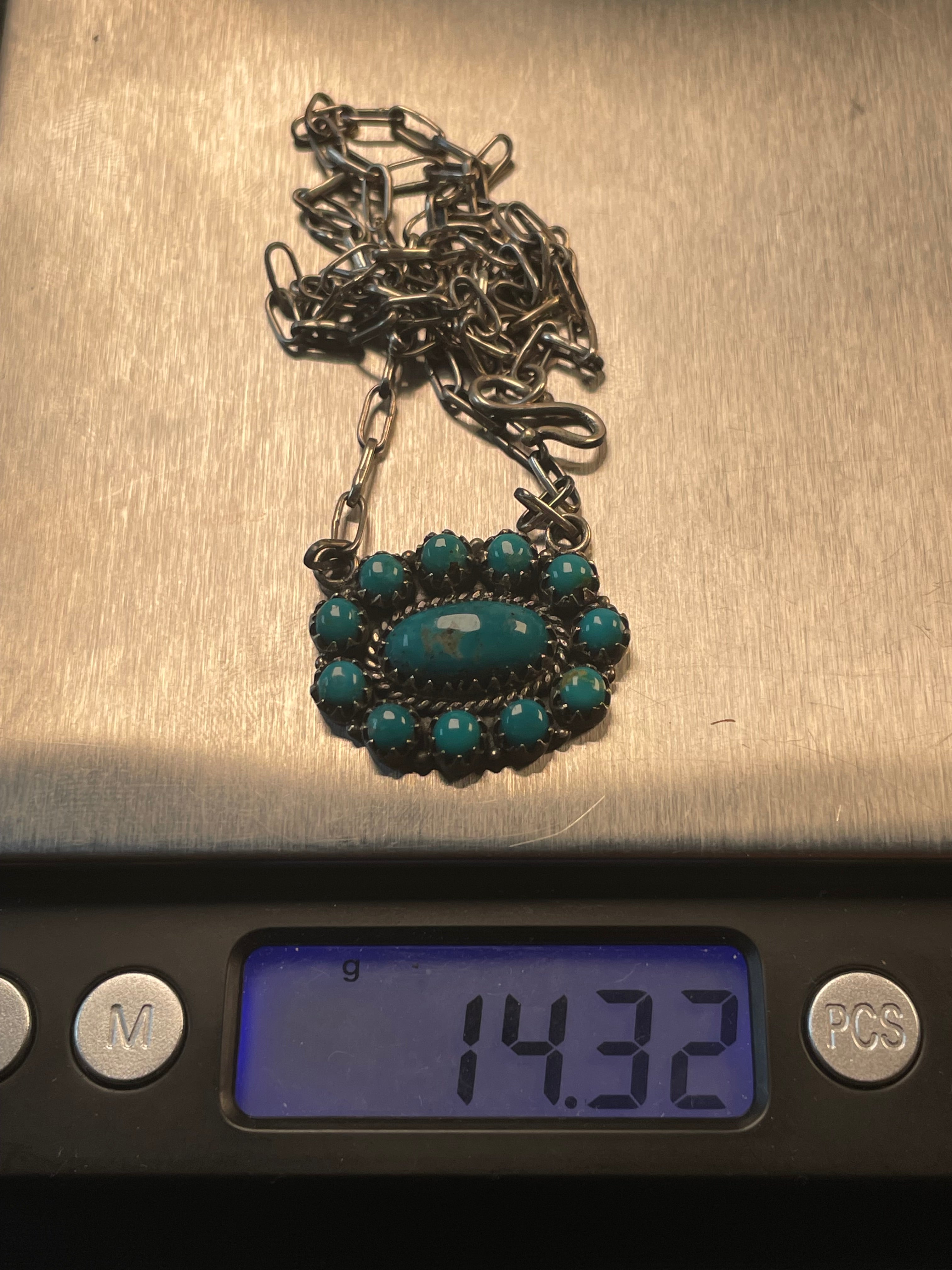 Kingman Turquoise Cluster Necklace | 925 Sterling Silver D198