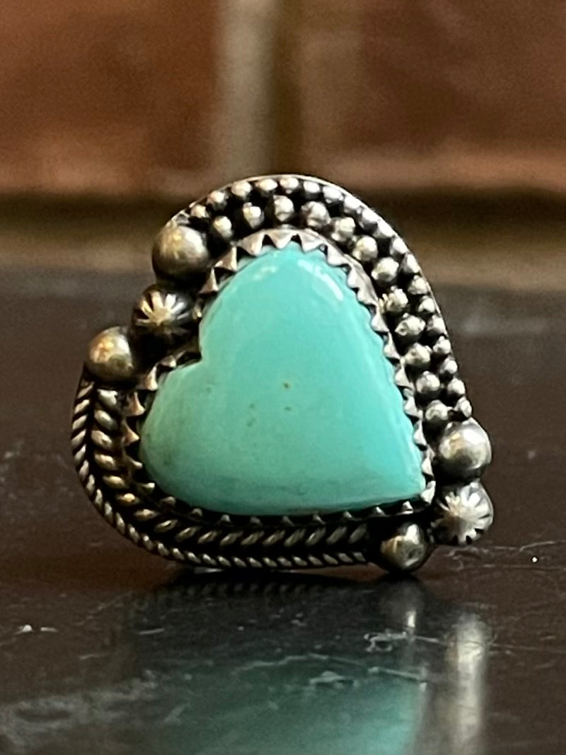 Kingman Turquoise Heart Ring Size 6 | 925 Sterling Silver G498