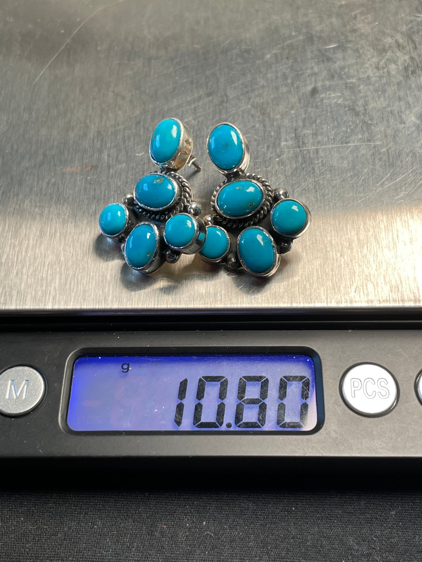 Kingman Turquoise Cluster Stud Earrings | 925 Sterling Silver D188