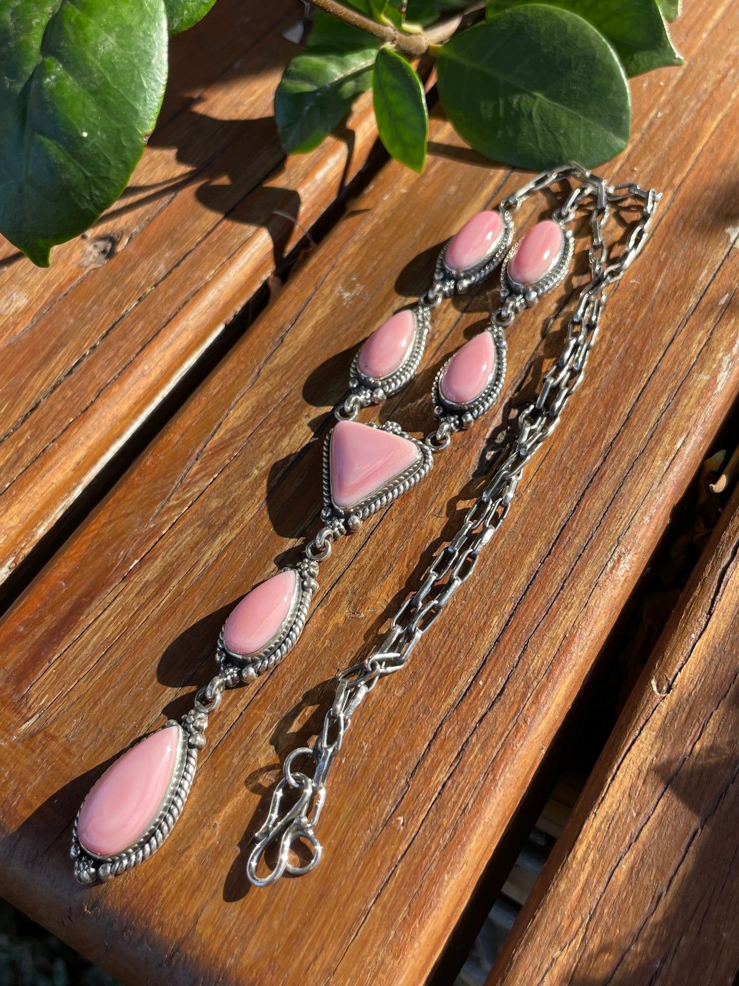 Pink Conch Drop Necklace | Sterling Silver 925 | Long Teardrop Statement | B890