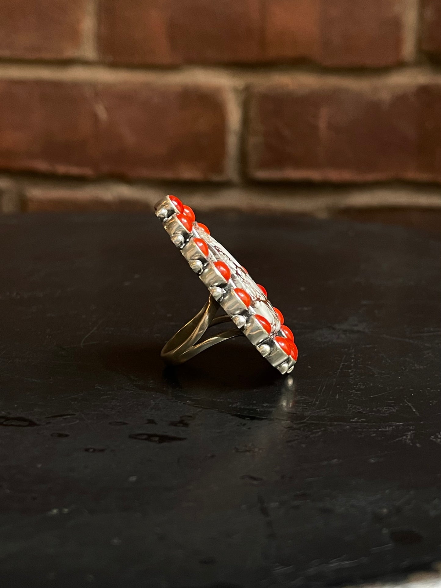 Italian Coral & Wild Horse Ring Size 6.75 | 925 Sterling Silver G190