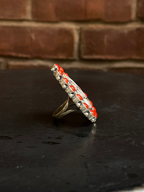 Italian Coral & Wild Horse Ring Size 6.75 | 925 Sterling Silver G190