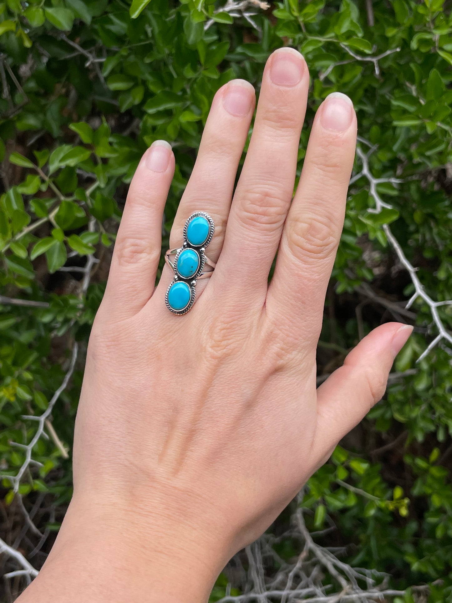 Turquoise 3 Stone Row Ring Size 6 | 925 Sterling Silver B651
