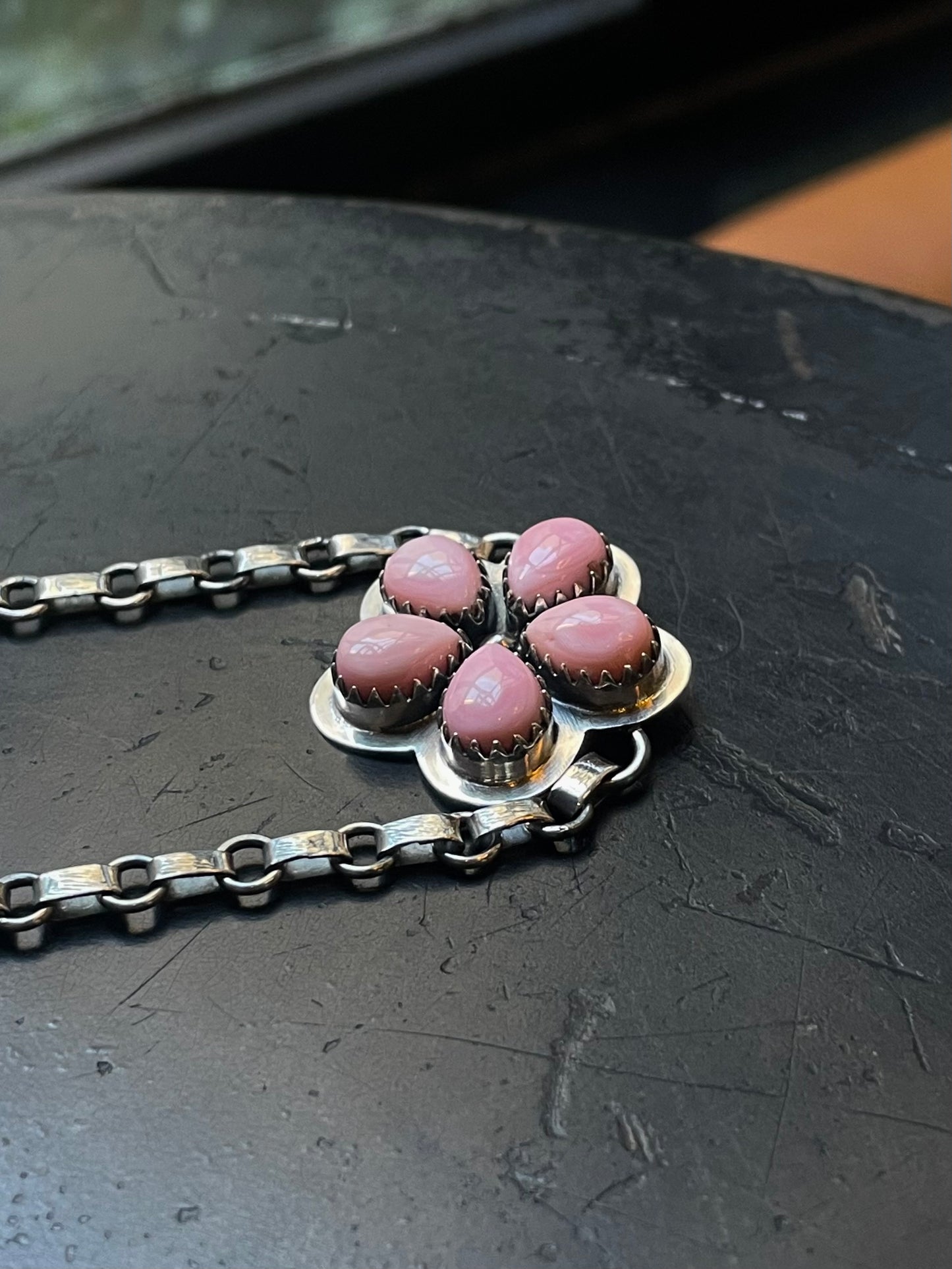 Pink Conch Flower Necklace | Petite Blossom Pendant | 925 Silver E580