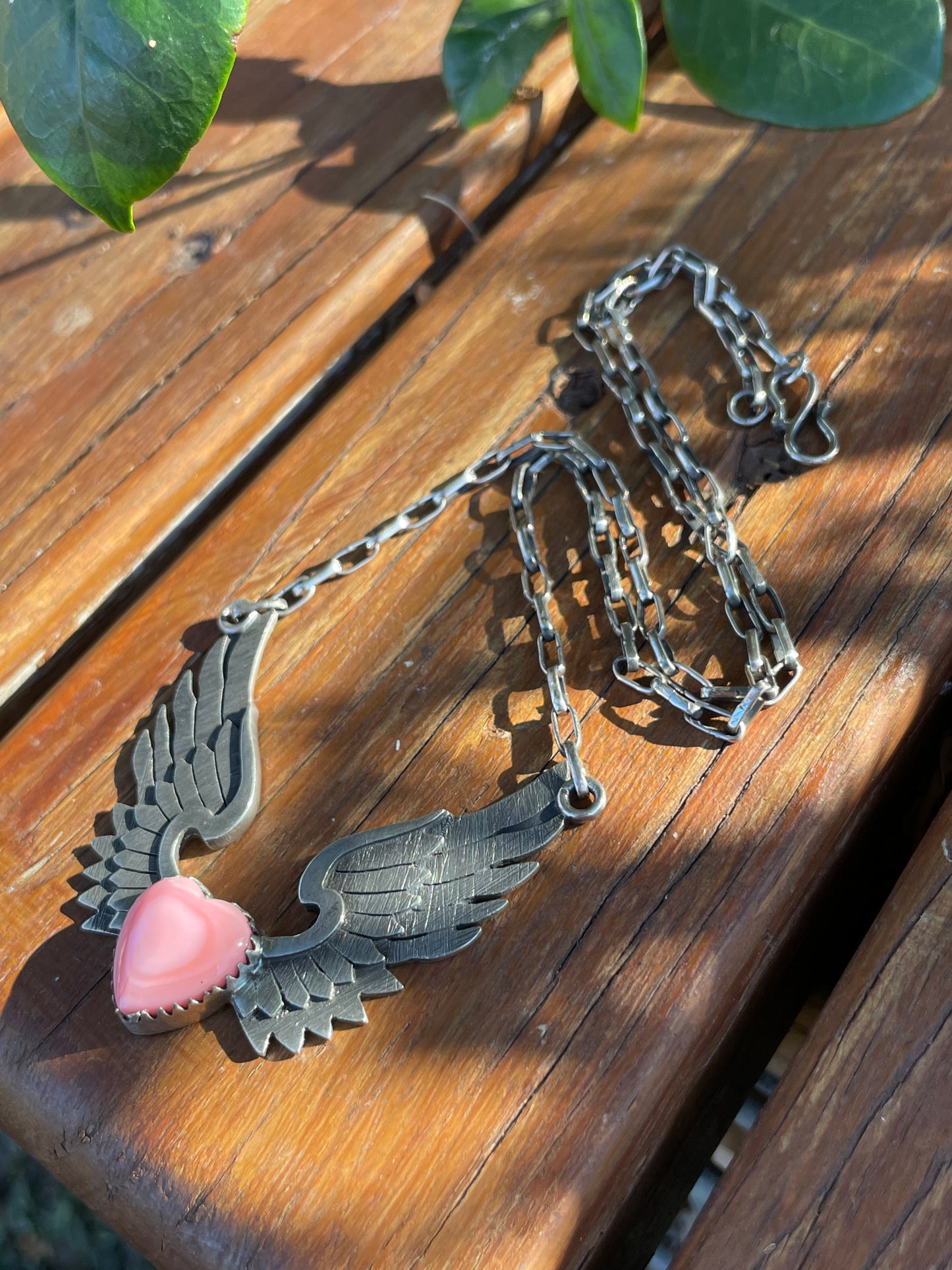 Pink Conch Heart with Wings Necklace | Sterling Silver 925 | B900
