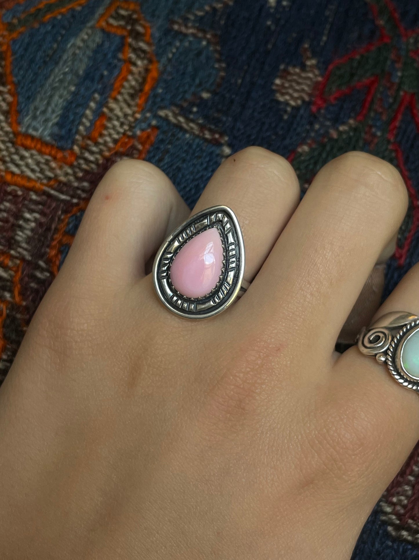 Pink Conch Tear Drop Ring Size 8.25 | 925 Sterling Silver G113
