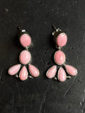 Pink Conch Drop Stud Earrings | Multi Stone Cluster Sterling Silver E673