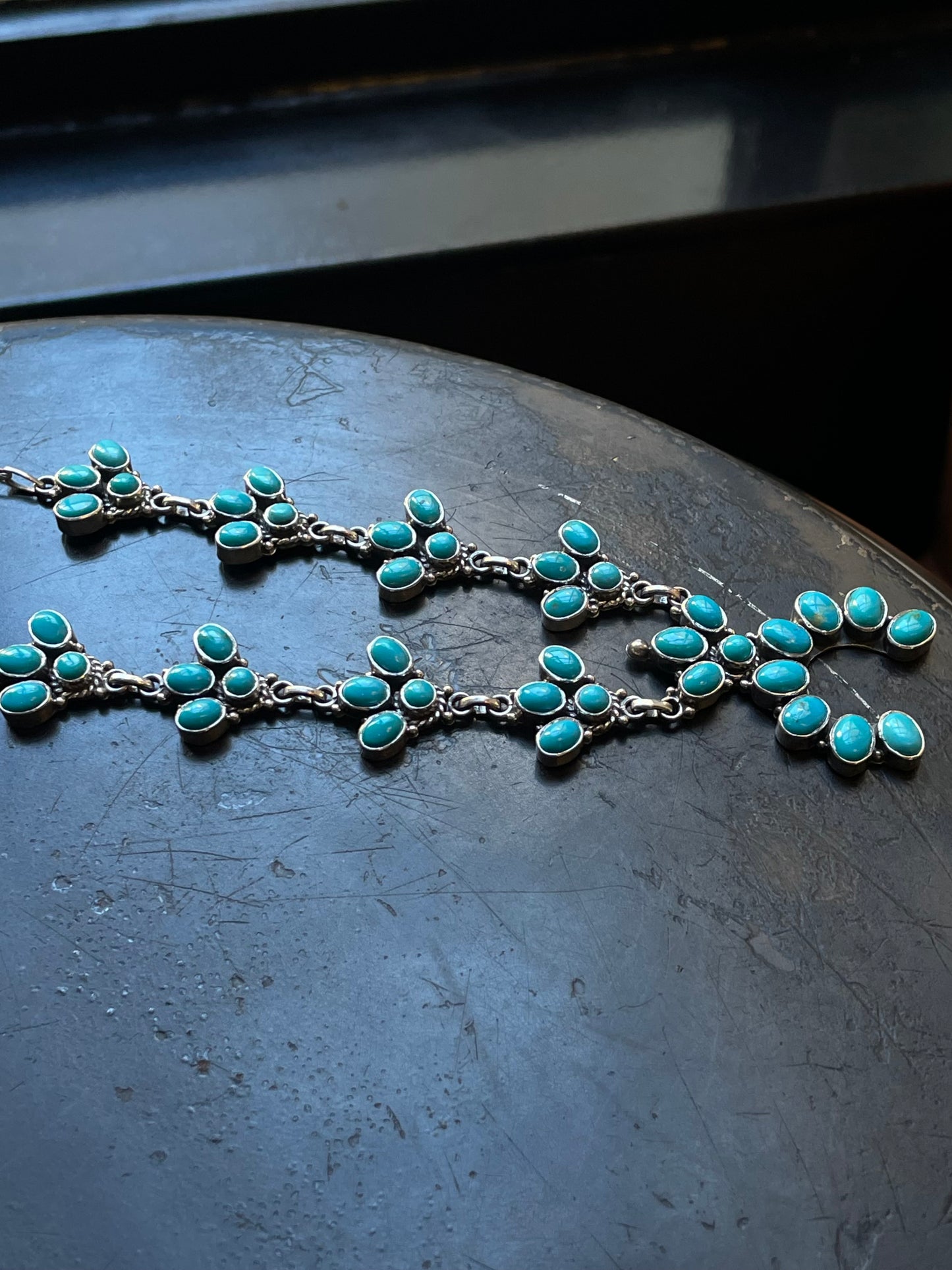 Kingman Turquoise Naja Cluster Necklace | Sterling Silver E833