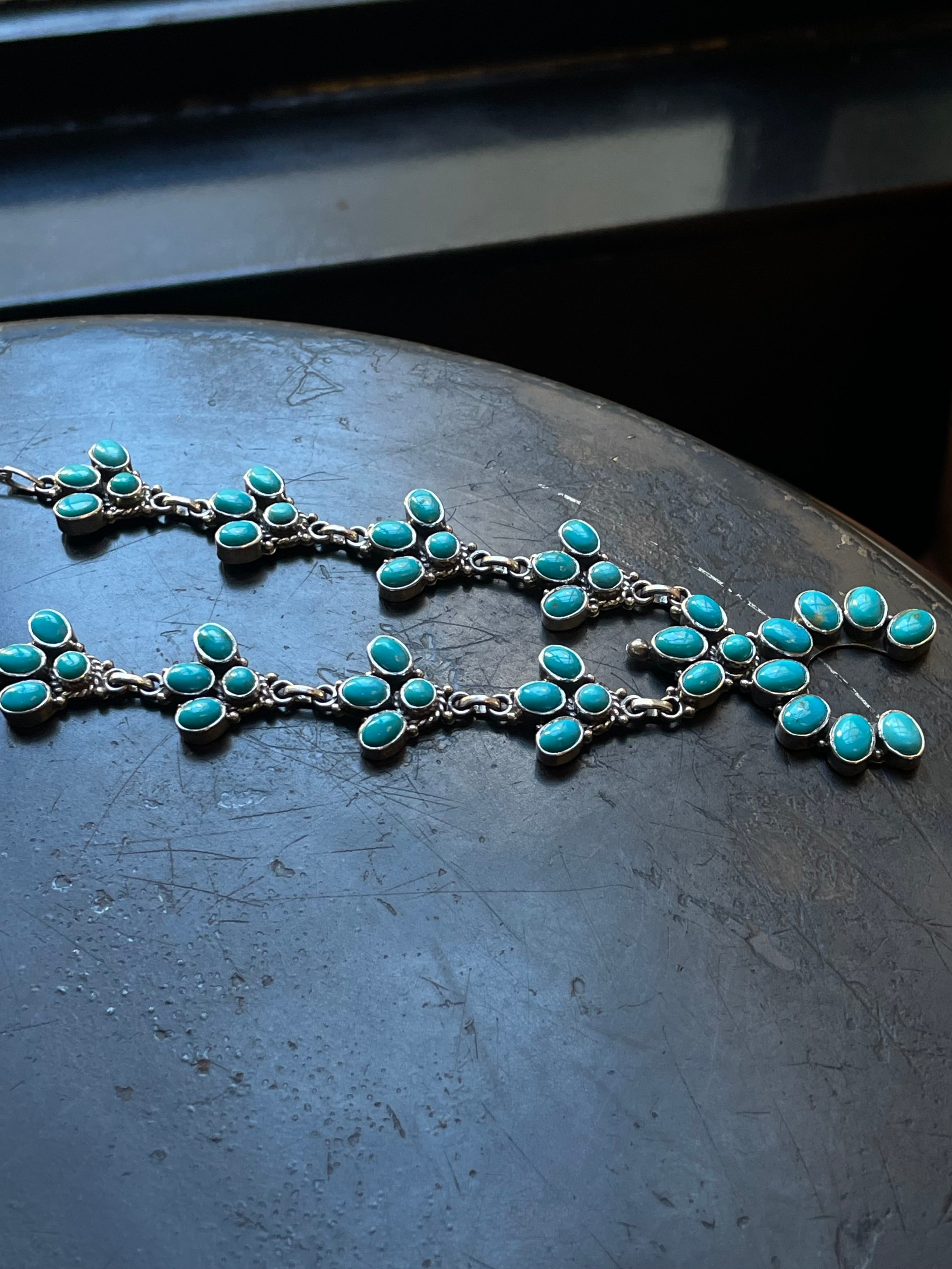 Kingman Turquoise Naja Cluster Necklace | Sterling Silver E833