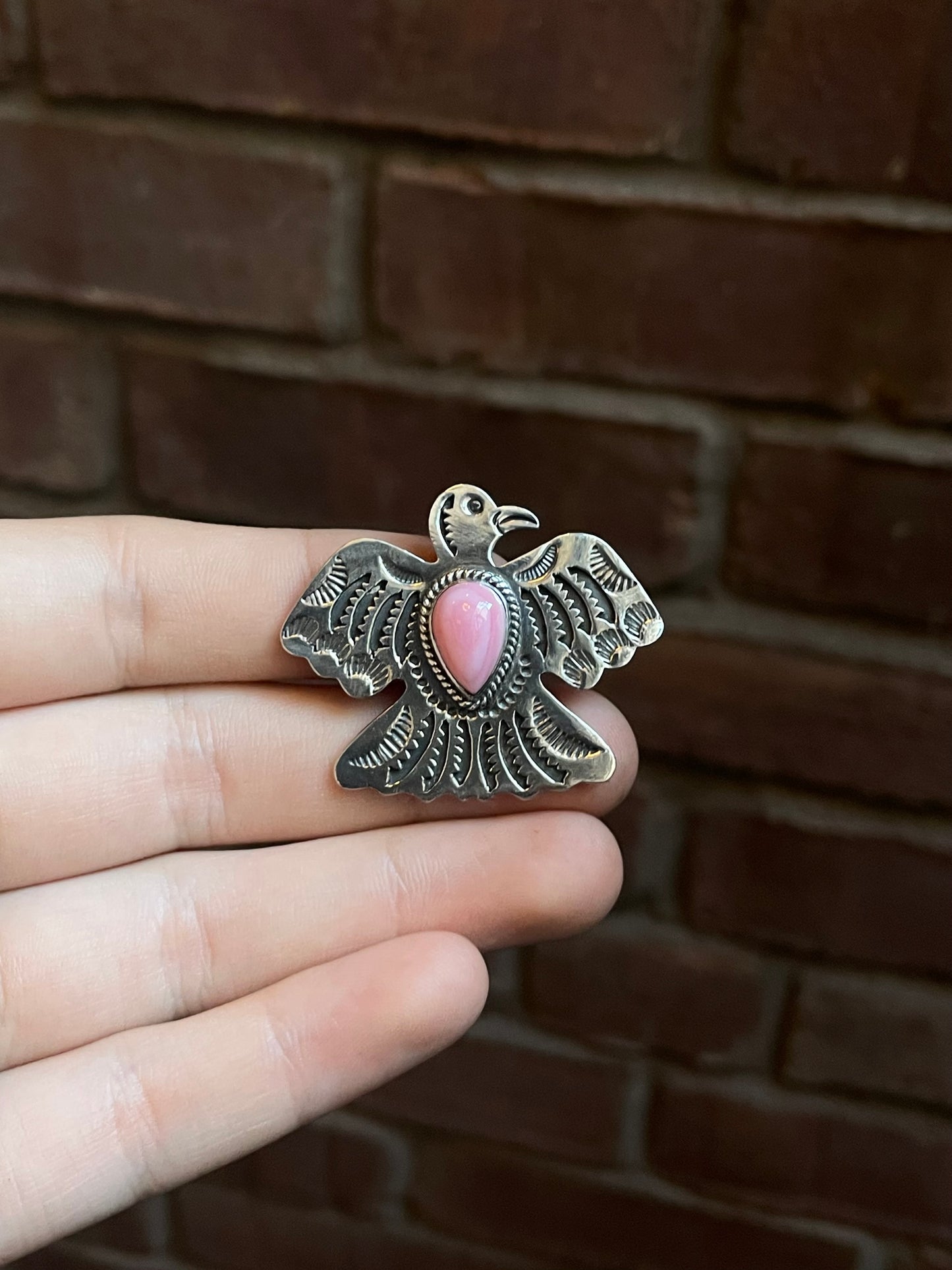 Pink Conch Thunderbird Pendant | Sterling Silver 925 C660
