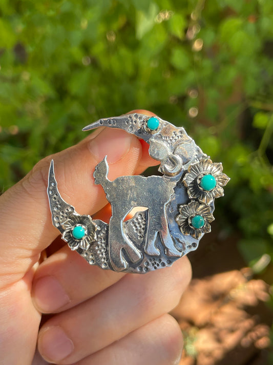 Turquoise Deer and Flower Pendant | 925 Sterling Silver Z64