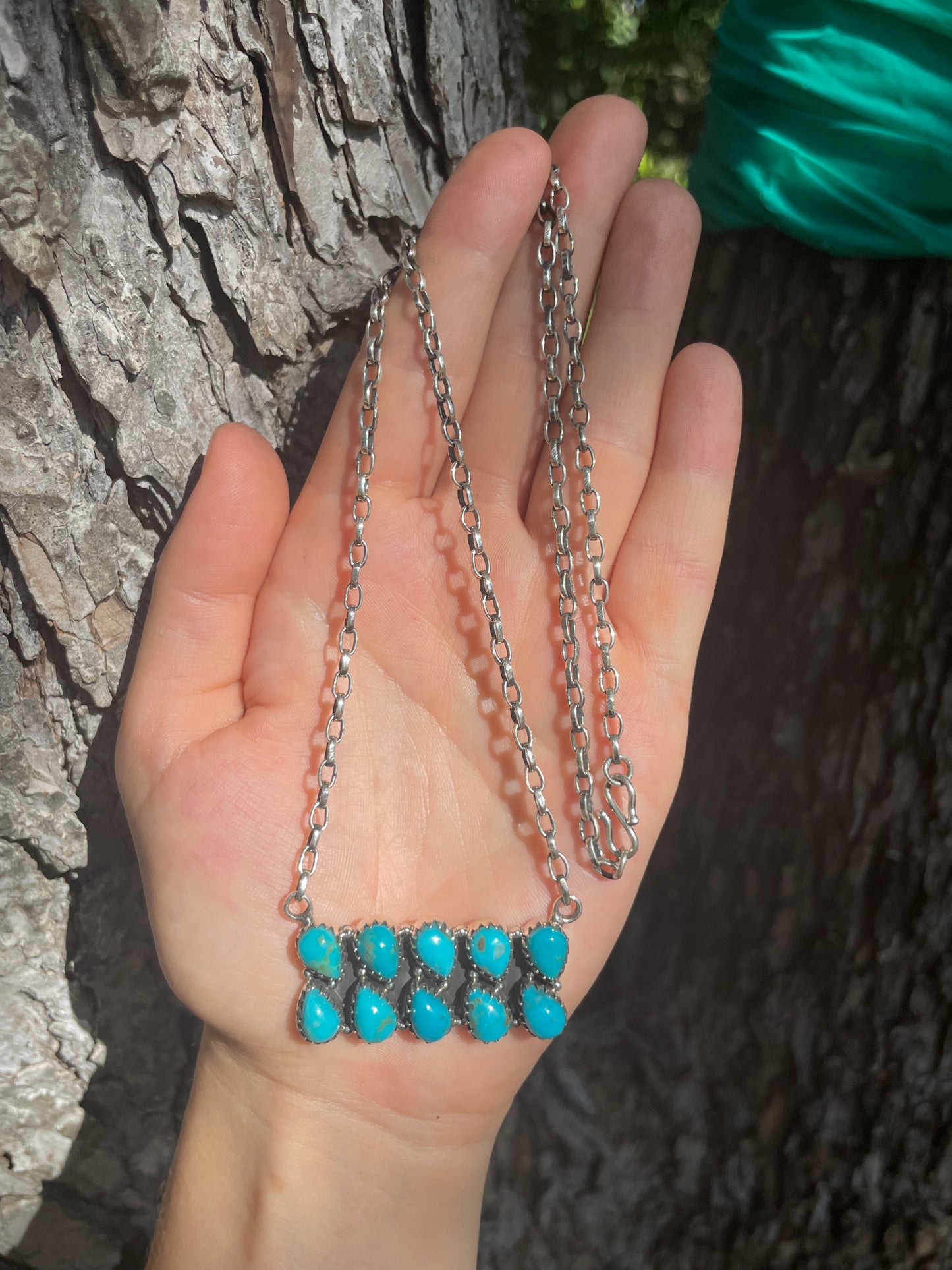 Kingman Turquoise Bar Necklace | 925 Sterling Silver | Z32
