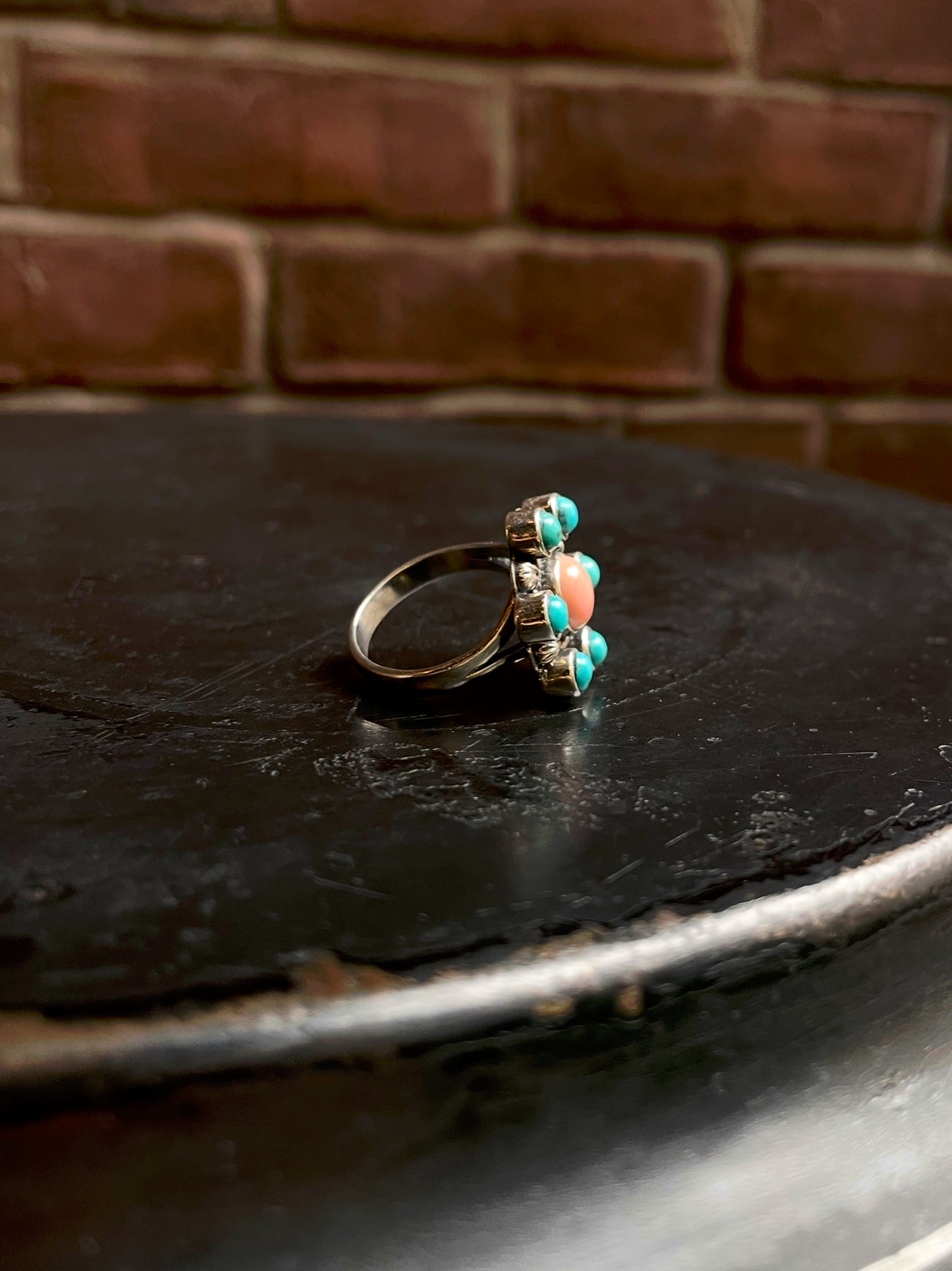 Pink Conch & Kingman Turquoise Ring Size 9 | 925 Sterling Silver C942