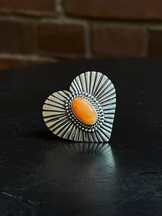 Heart Ring in Spiny Oyster | Sterling Silver | Size 8 | A343