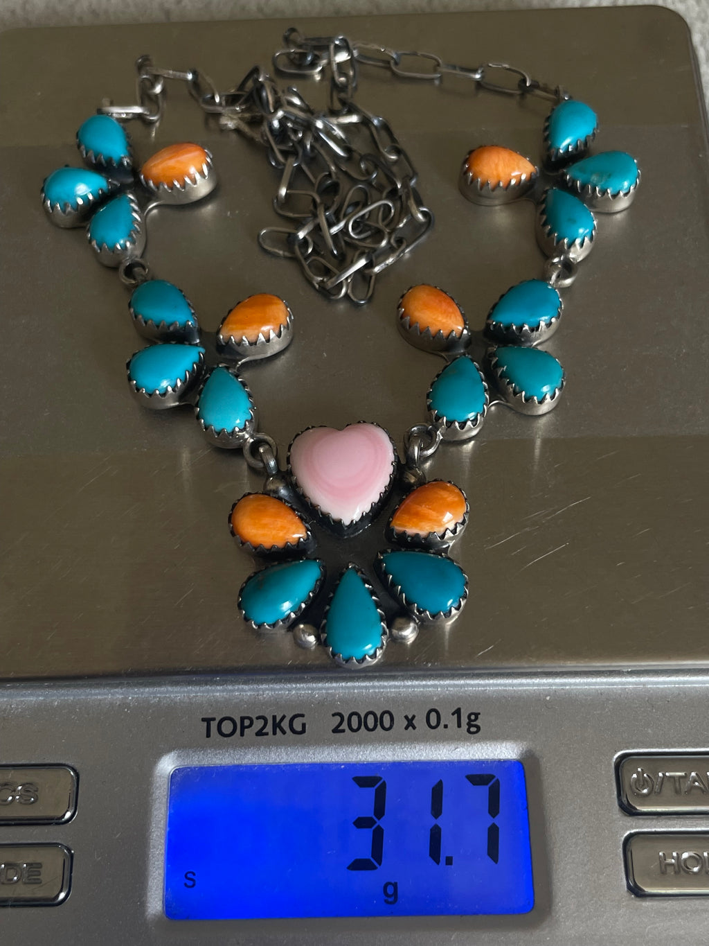 Turquoise Spiny Oyster & Pink Conch Necklace | 925 Sterling Silver D250