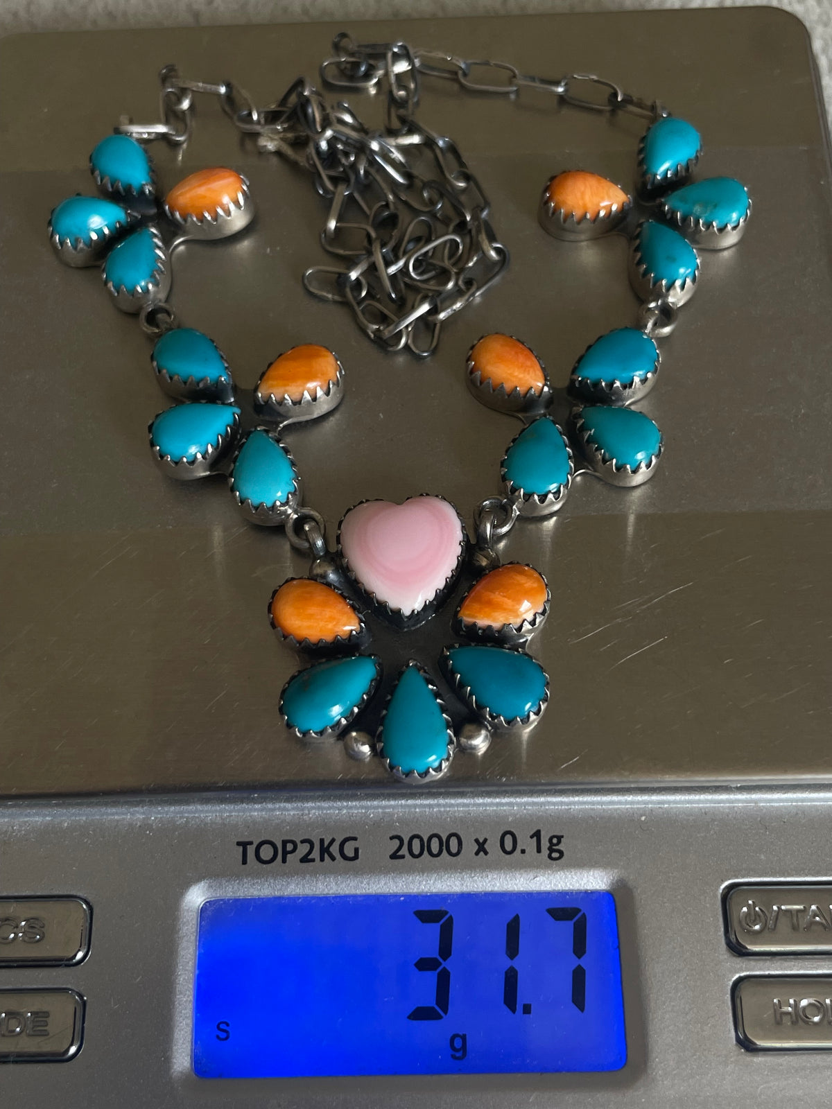 Turquoise Spiny Oyster & Pink Conch Necklace | 925 Sterling Silver D250