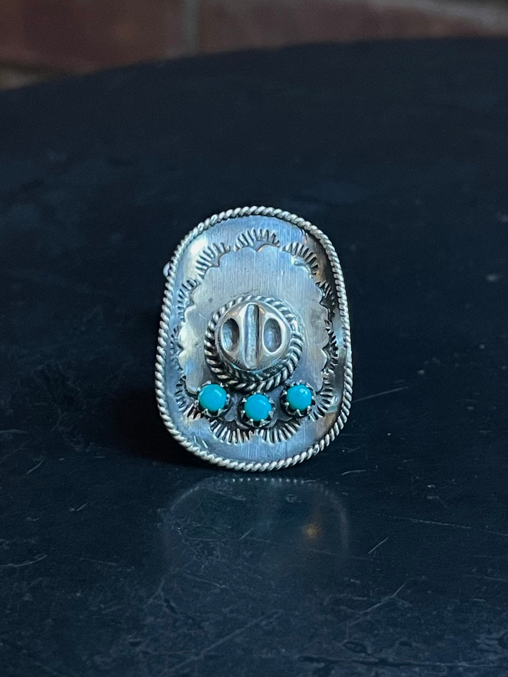 Kingman Turquoise Cowboy Hat Ring | Sterling Silver | Size 7 | A259