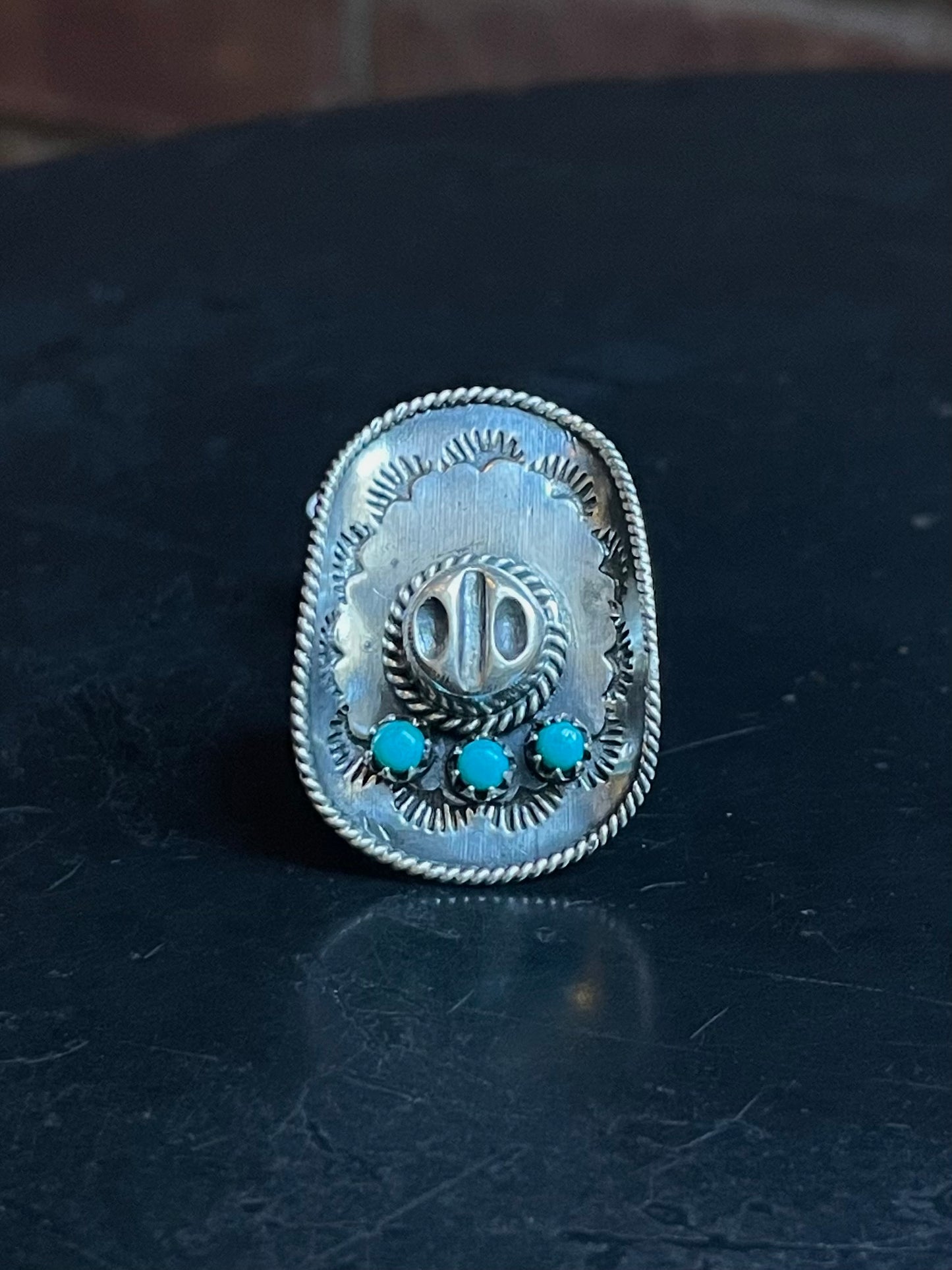 Kingman Turquoise Cowboy Hat Ring | Sterling Silver | Size 7 | A259