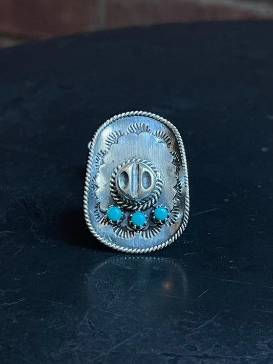 Kingman Turquoise Cowboy Hat Ring | Sterling Silver | Size 7 | A259