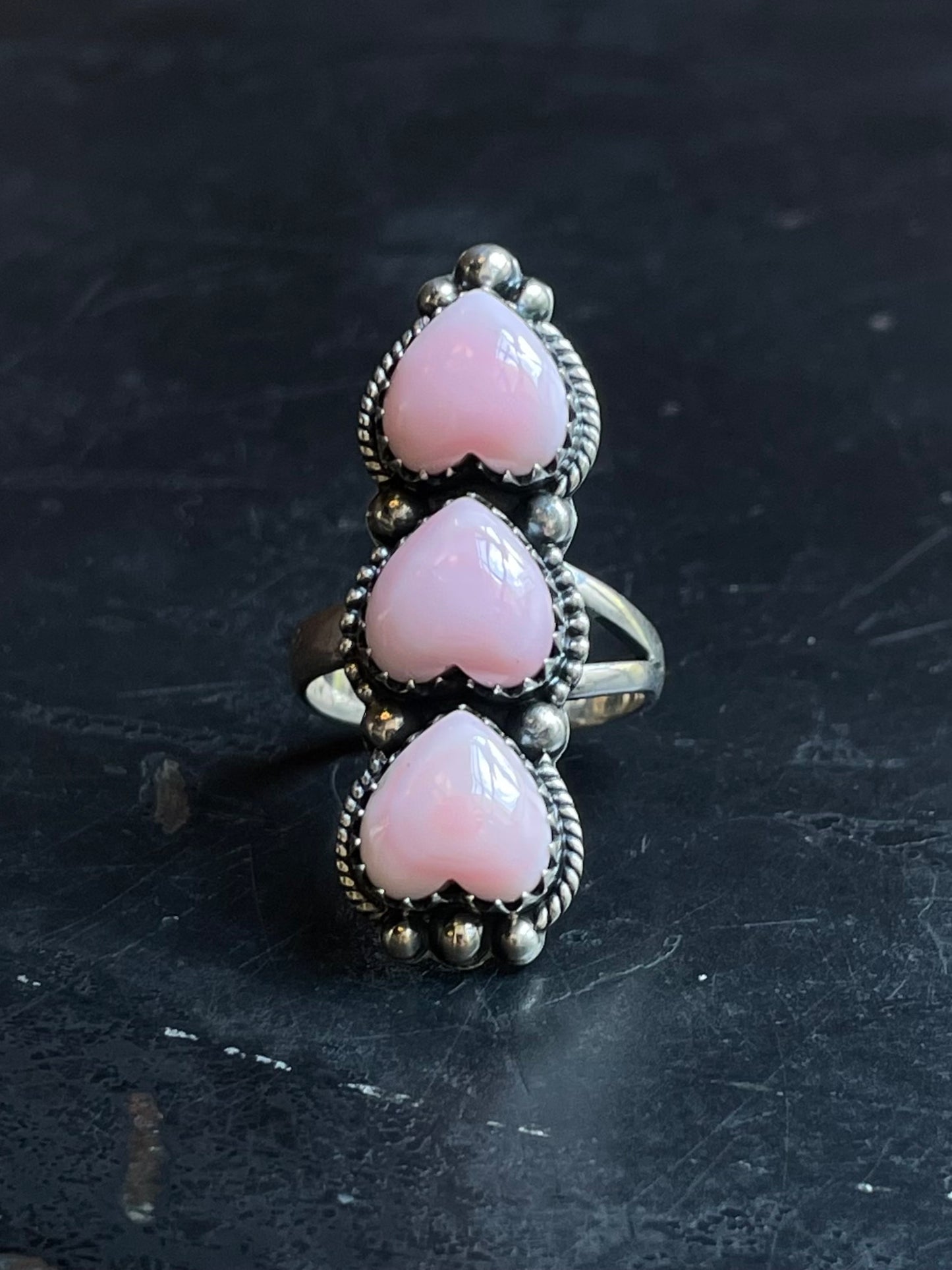 Pink Conch Triple Heart Ring Size 9 | Sterling Silver E900