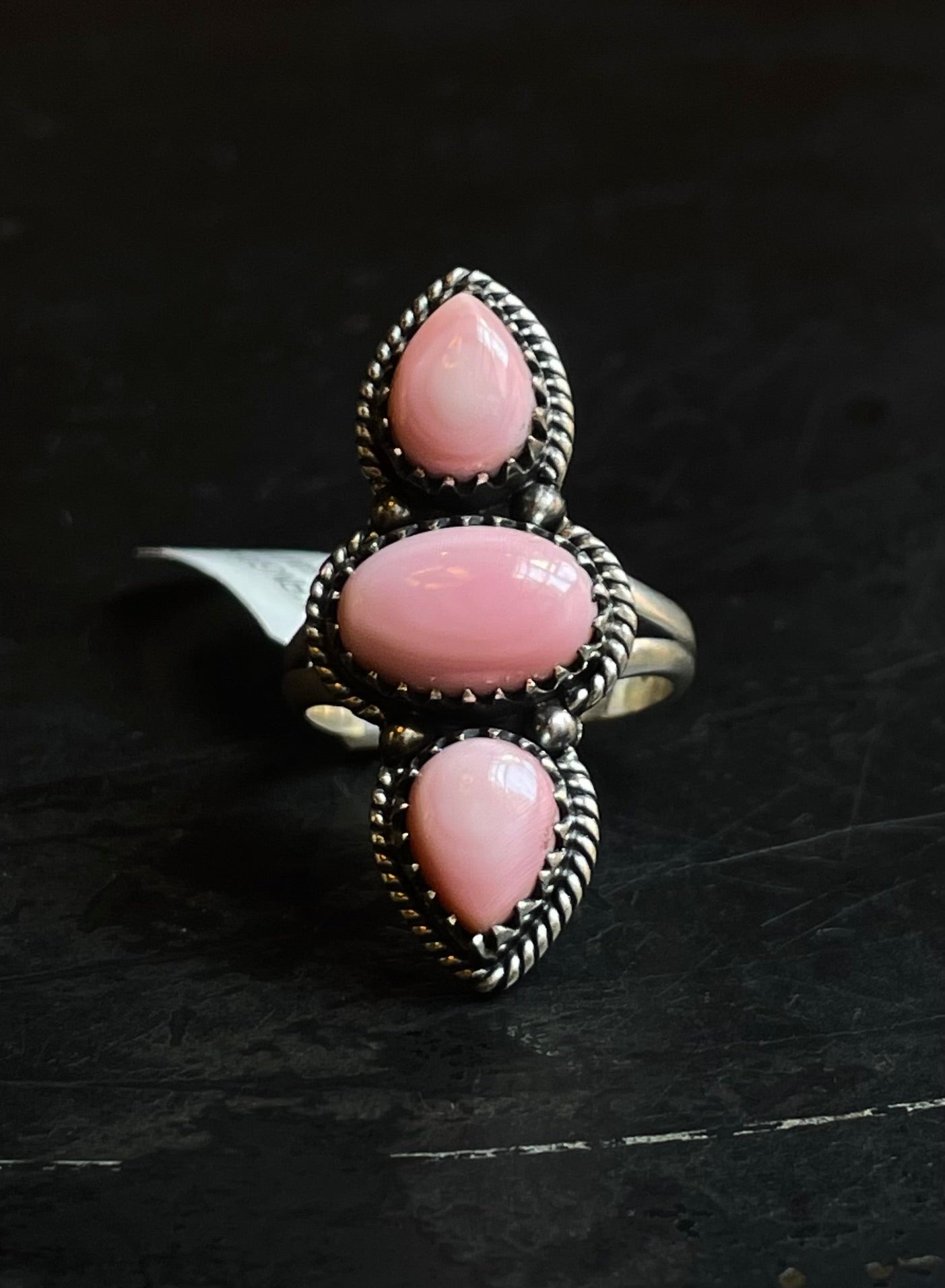 Pink Conch Three Stone Ring | Sterling Silver | Size 7 | A412