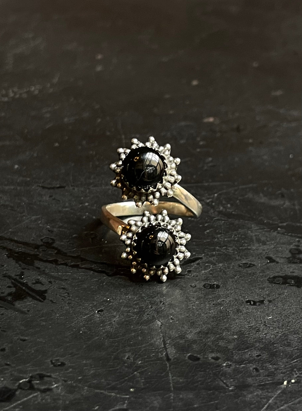 Black Onyx Bypass Ring Size 8 | 925 Sterling Silver Southwest E144