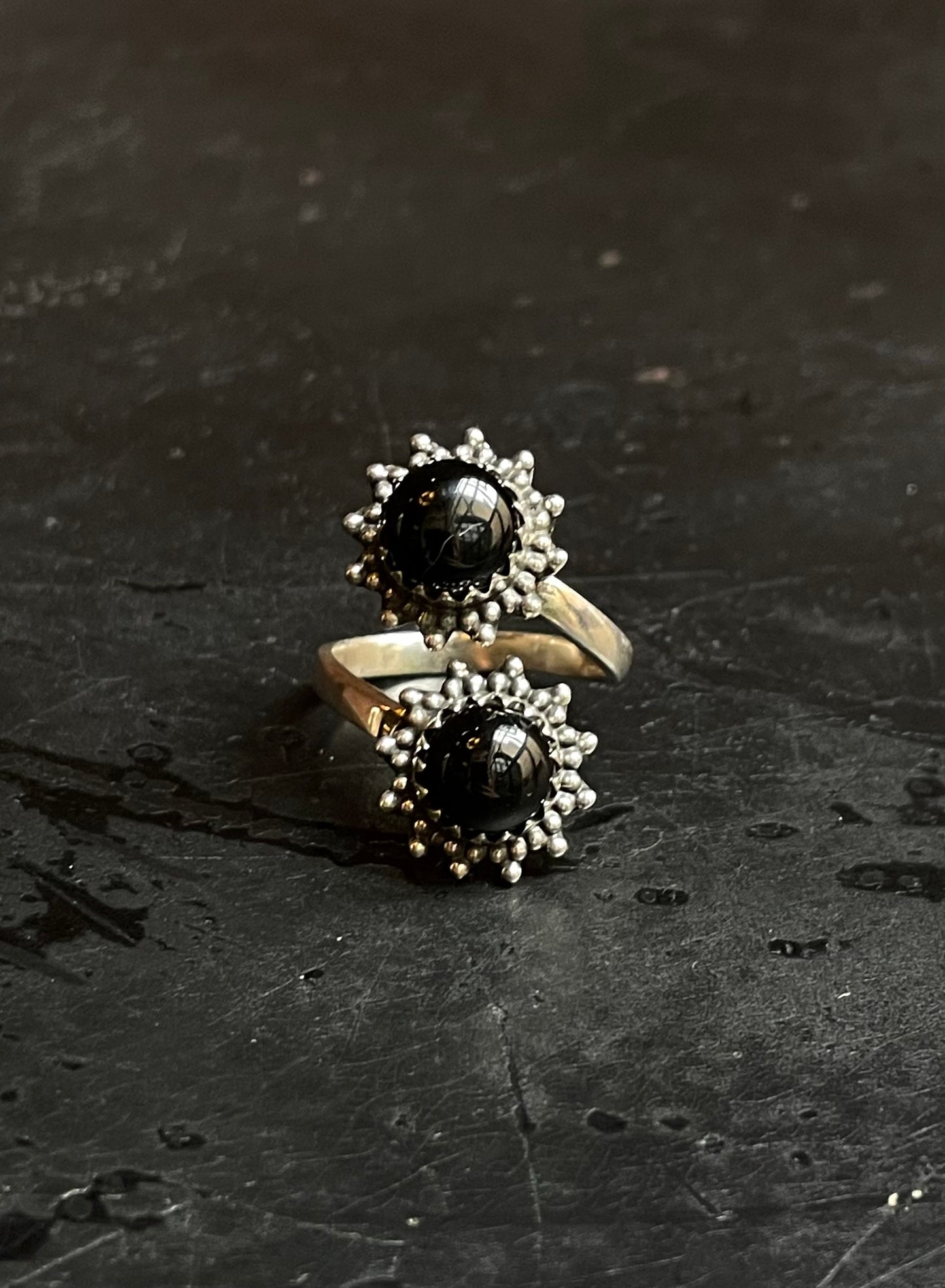 Black Onyx Bypass Ring Size 8 | 925 Sterling Silver Southwest E144