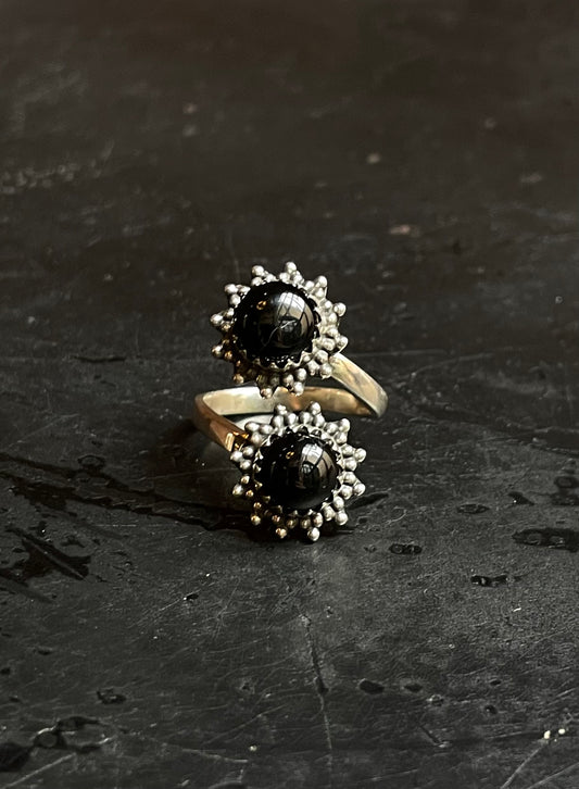 Black Onyx Bypass Ring Size 8 | 925 Sterling Silver Southwest E144