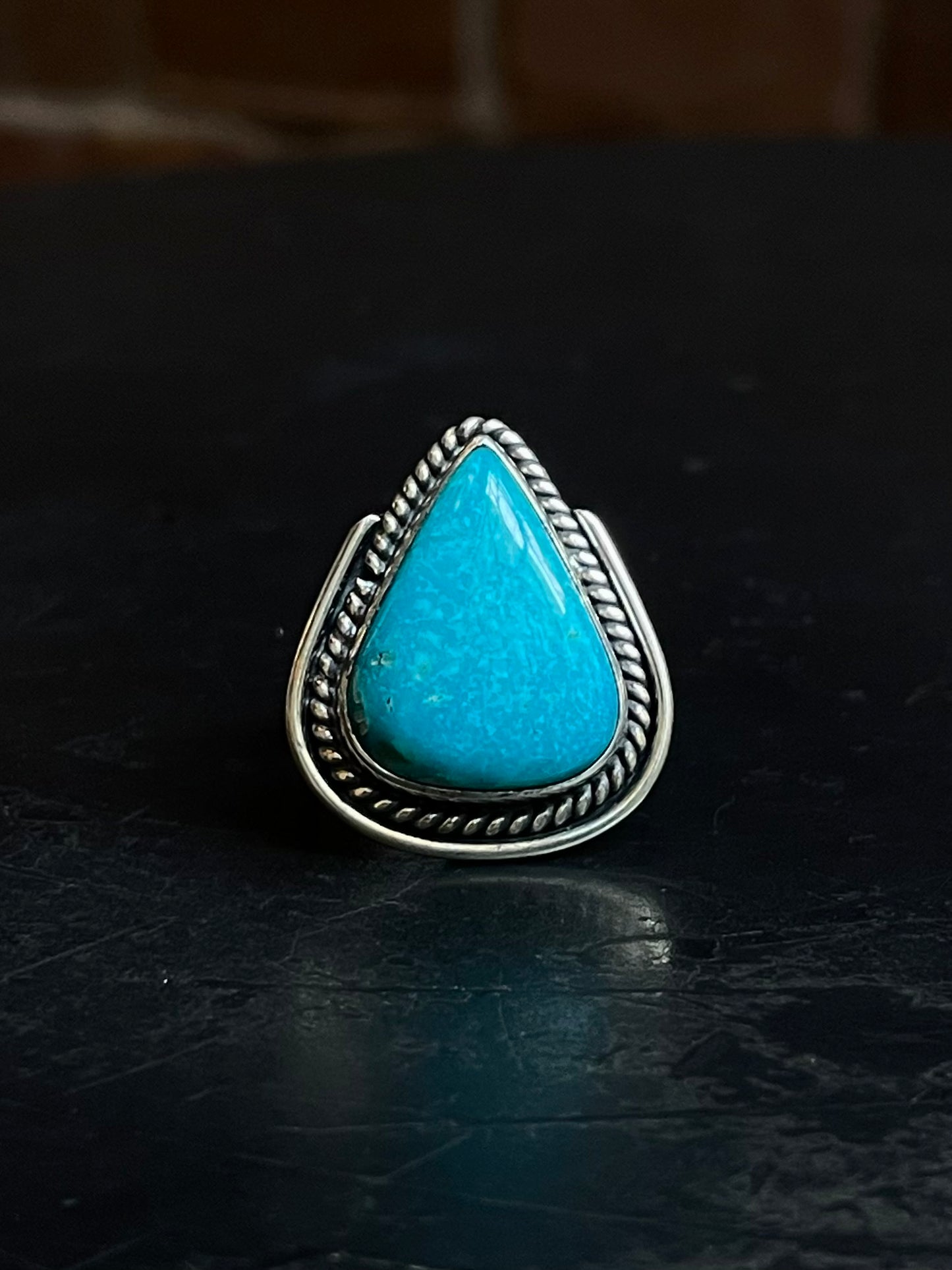 Turquoise Tear Drop Ring | 925 Sterling Silver Size 9 E458