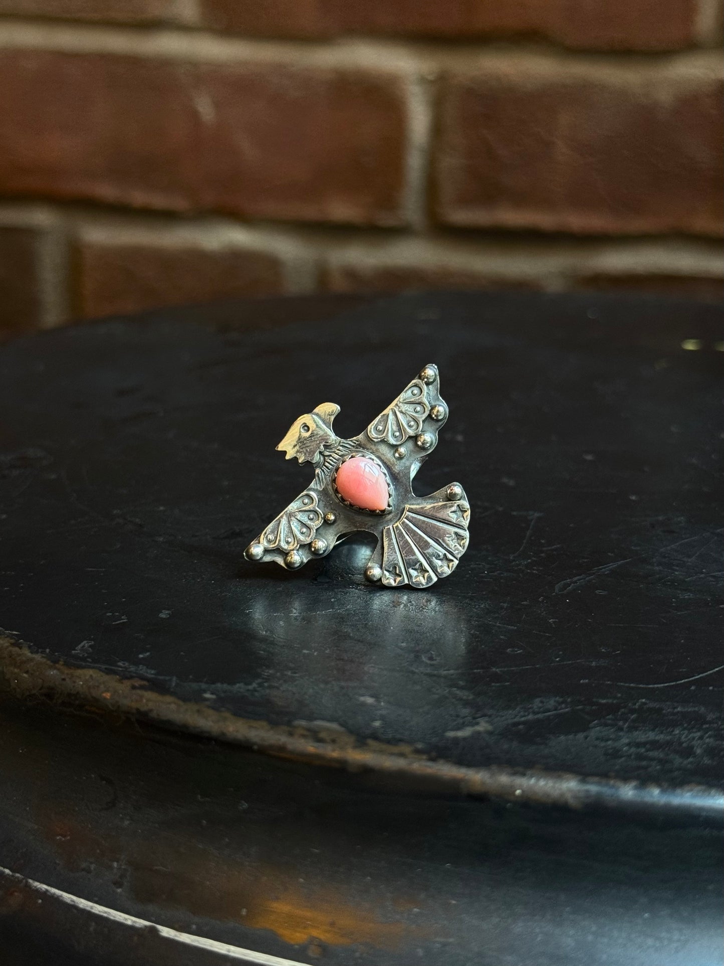 Pink Conch Thunderbird Ring Size 9 | 925 Sterling Silver C439