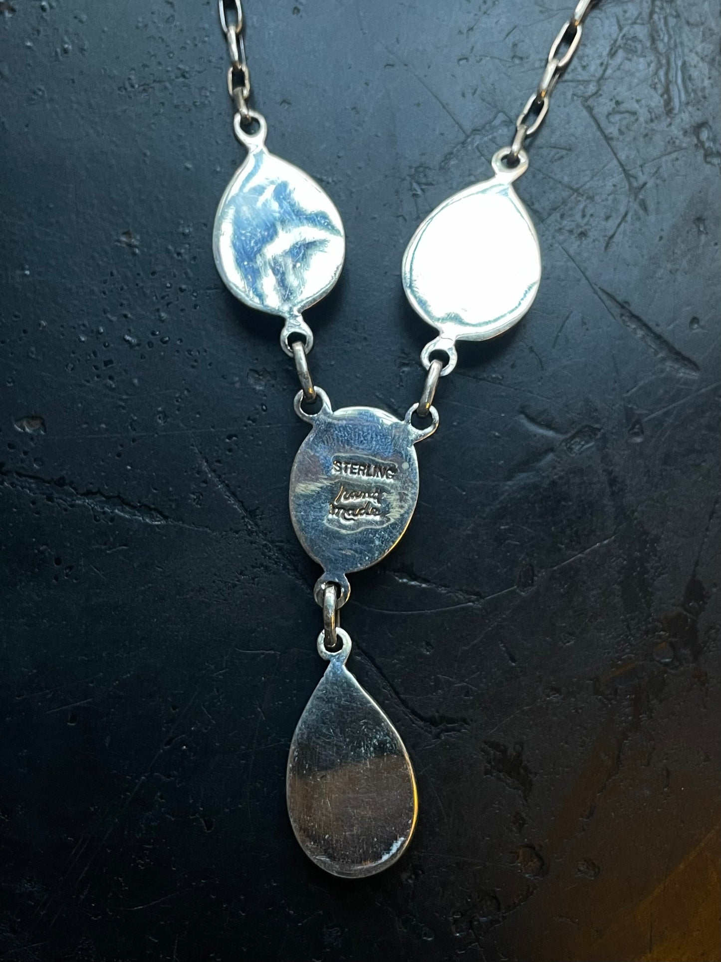 Pink Conch Lariat Necklace | Teardrop Station Drop | 925 Silver E584