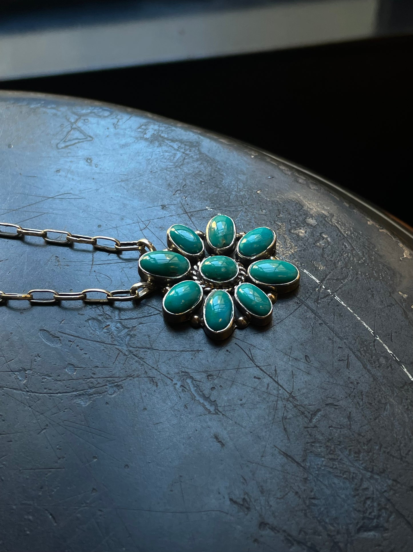 Kingman Turquoise Cluster Necklace | Sterling Silver E940