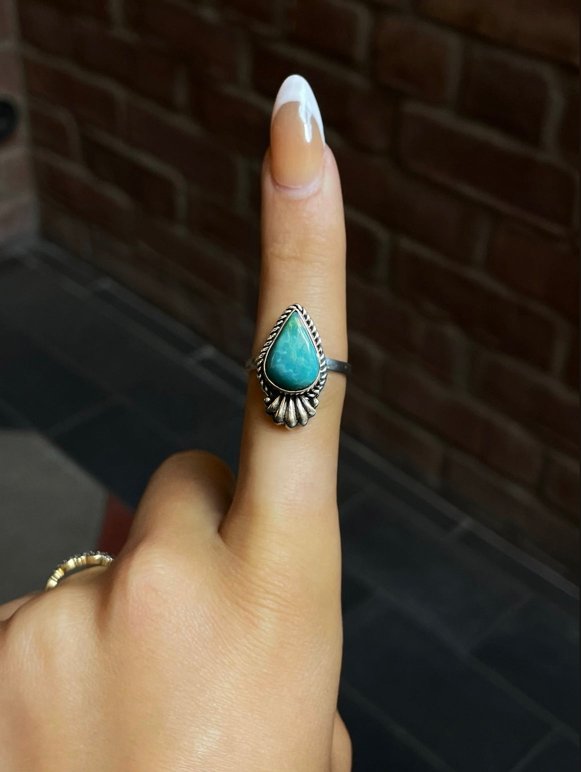 Kingman Turquoise Teardrop Ring | Sterling Silver | Size 8.25 | A745