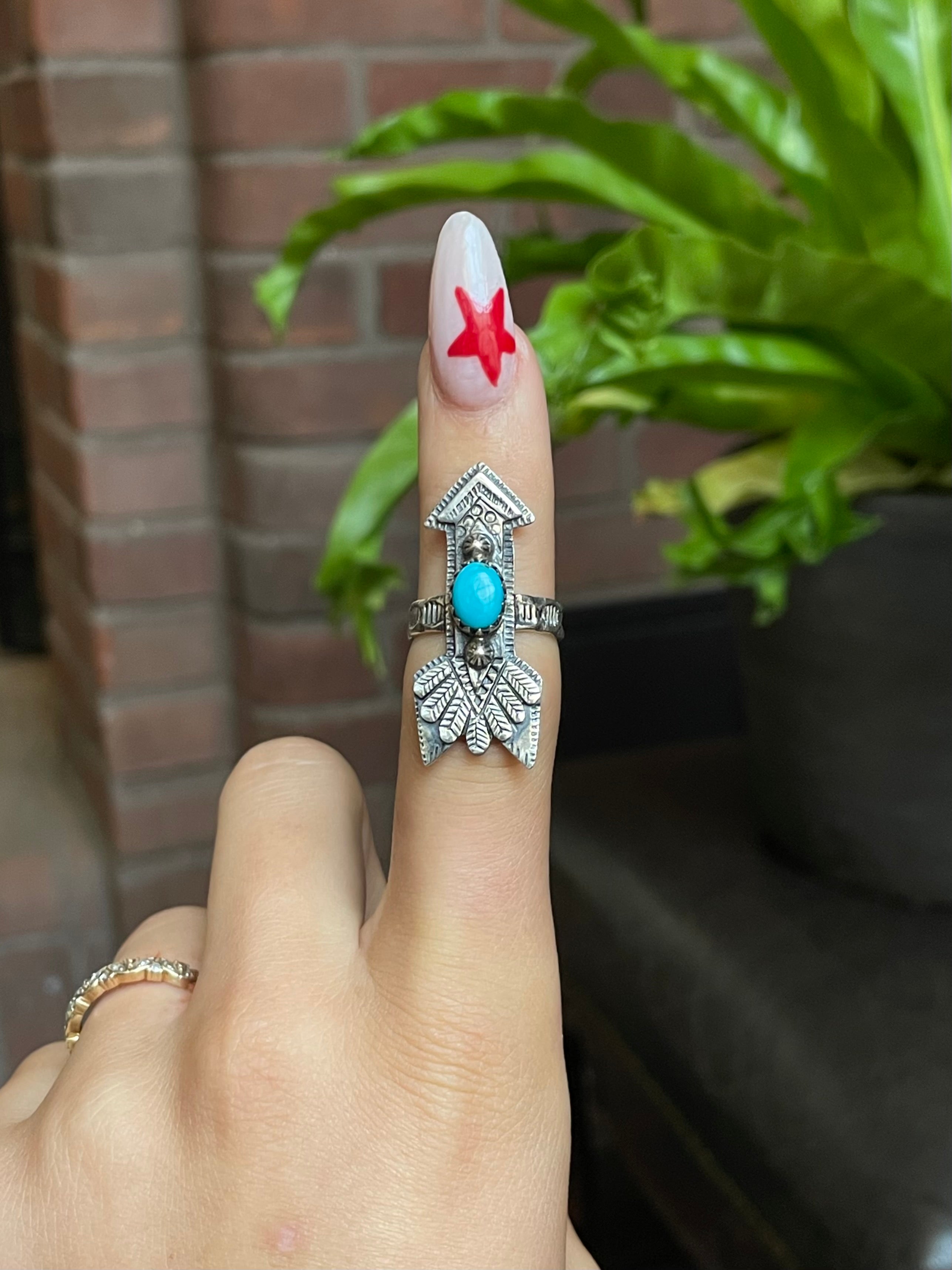 Kingman Turquoise Arrow Ring Size 6.25 | 925 Sterling Silver G506