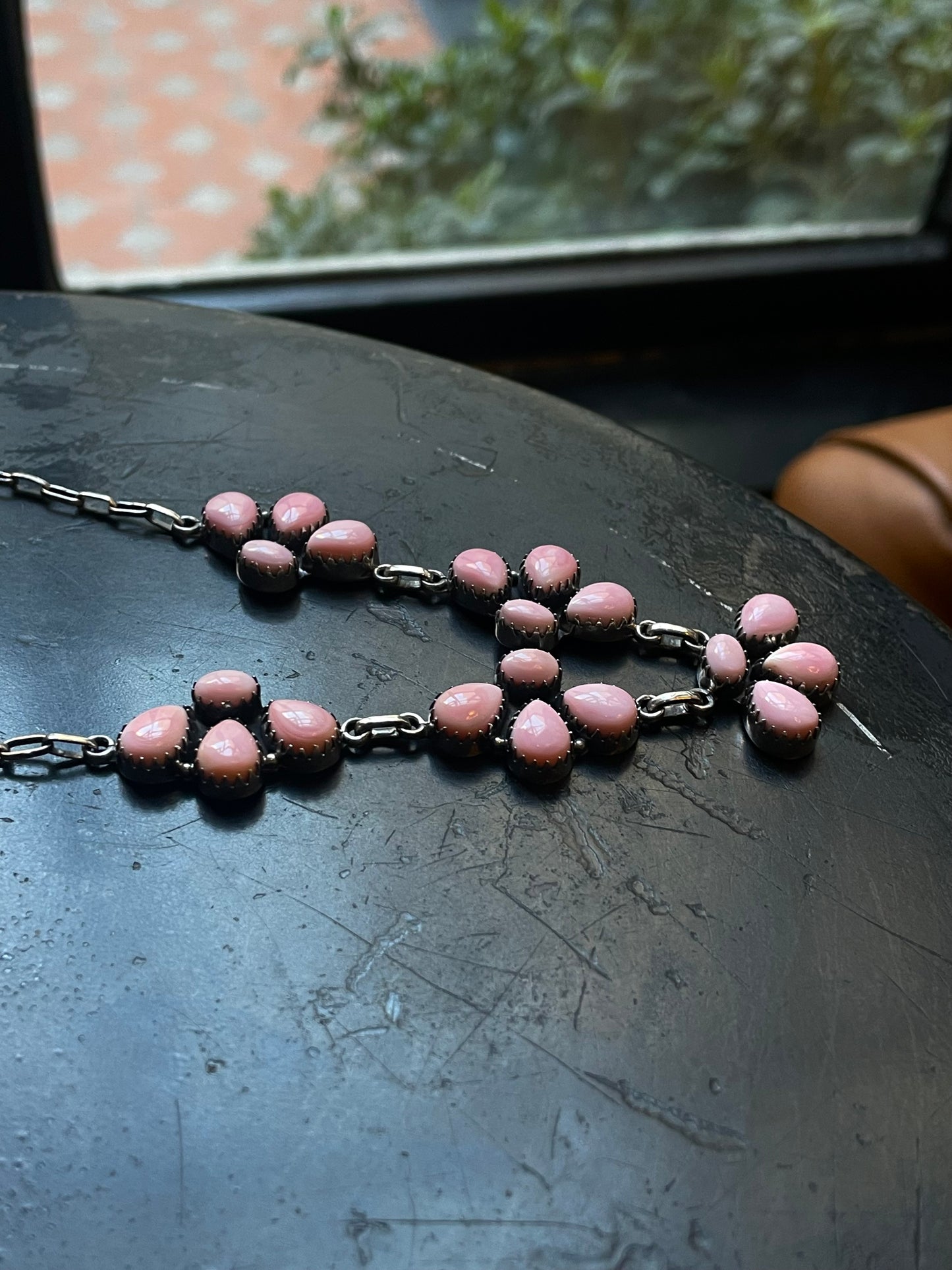 Pink Conch Necklace | Floral Cluster Link | 925 Silver E575