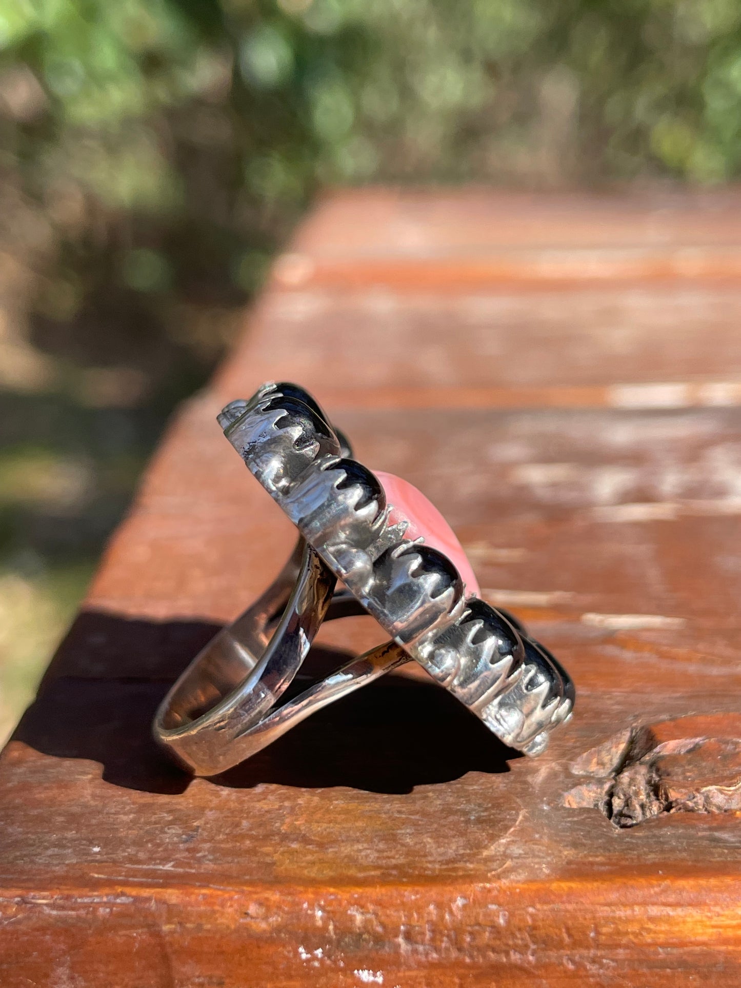 Pink Conch Heart Black Onyx Cluster Ring Size 6.75| 925 Sterling Silver D103