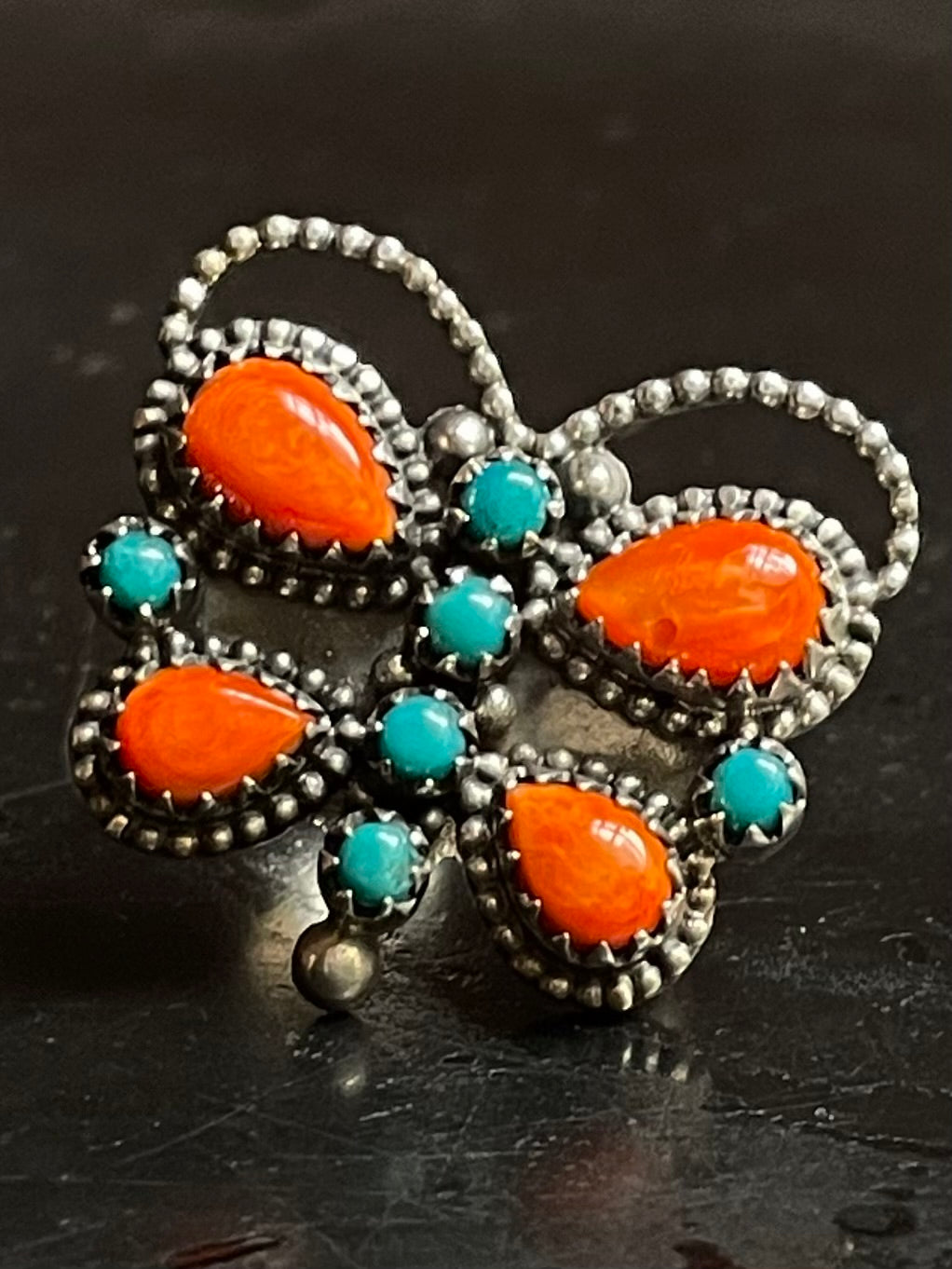 Spiny Oyster & Turquoise Butterfly Ring Size 7 | 925 Sterling Silver G200