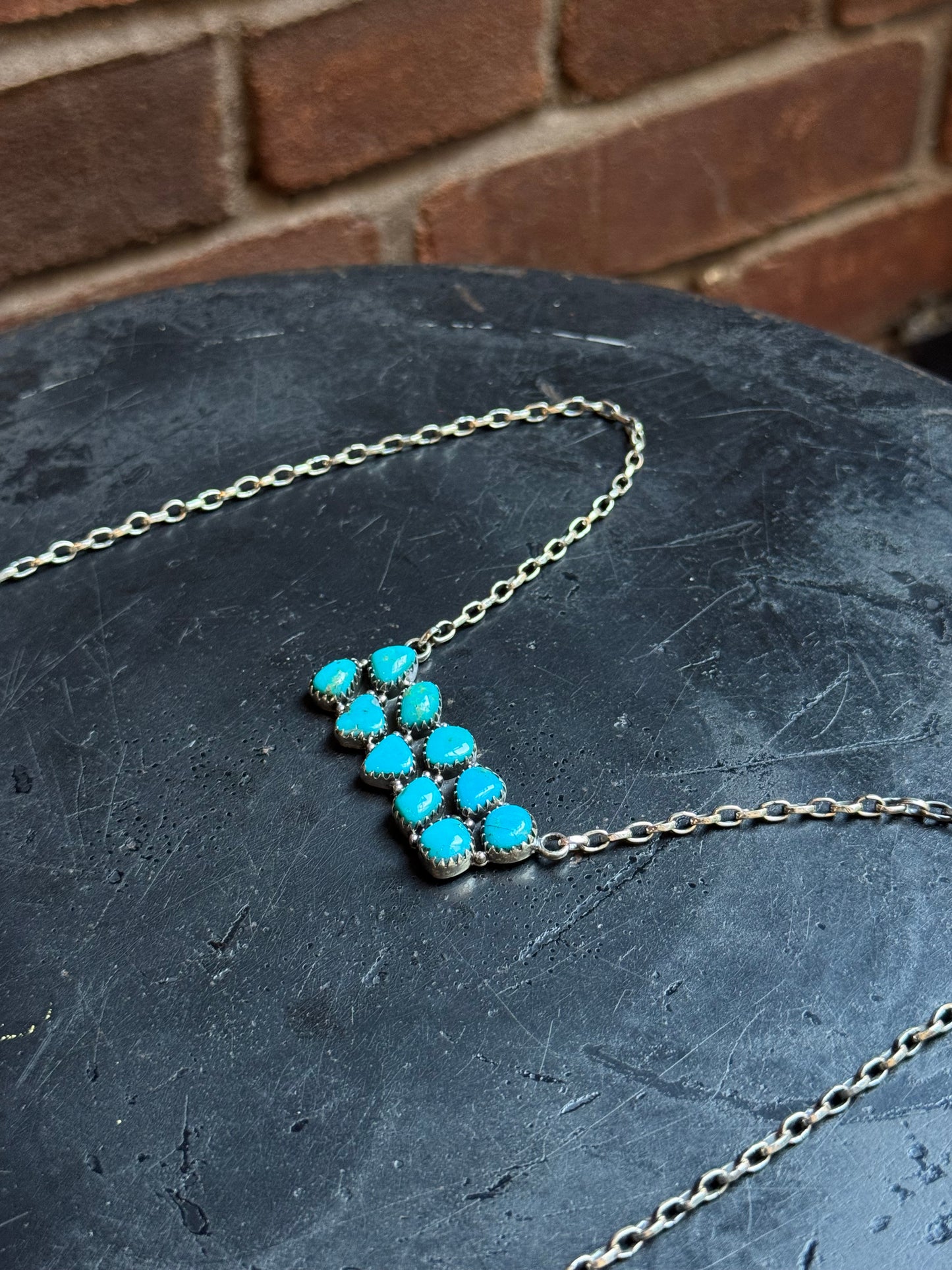 Kingman Turquoise Rectangle Necklace | Sterling Silver | 1.14 in | A990