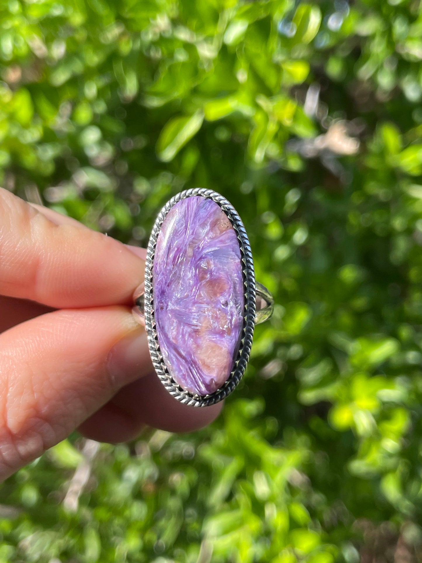 Charoite Oval Ring Size 9 | 925 Sterling Silver | Southwestern B592