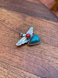 Turquoise & Coral Thunderbird Pendant | 925 Sterling Silver C820