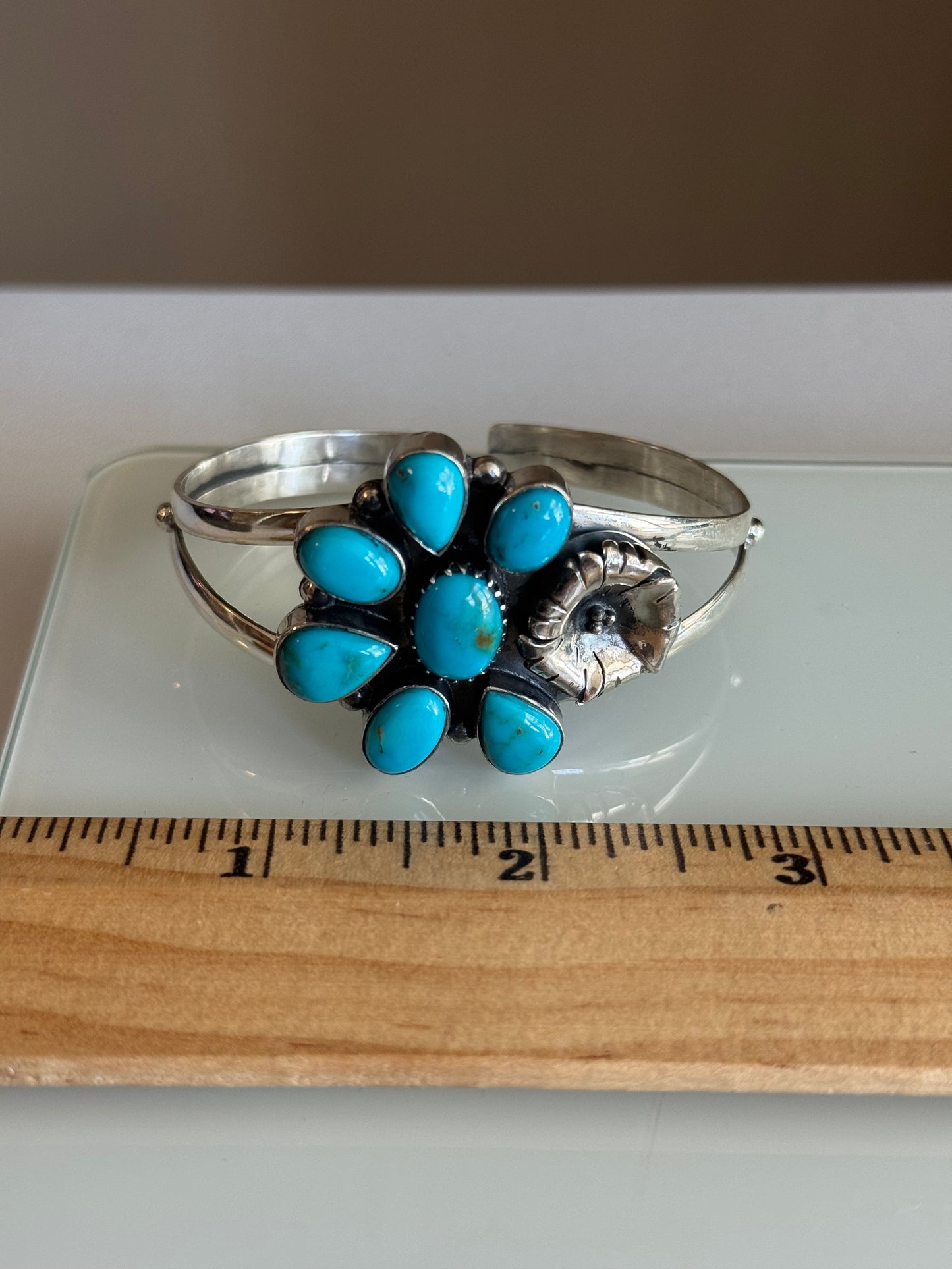 Kingman Turquoise Flower Cuff | Sterling Silver | A851
