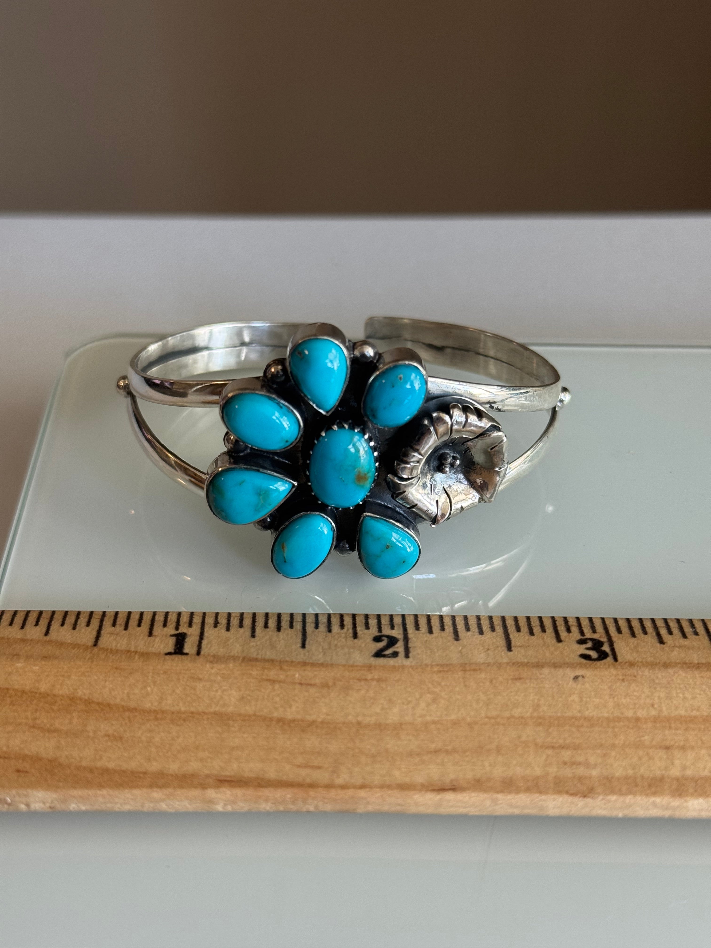 Kingman Turquoise Flower Cuff | Sterling Silver | A851