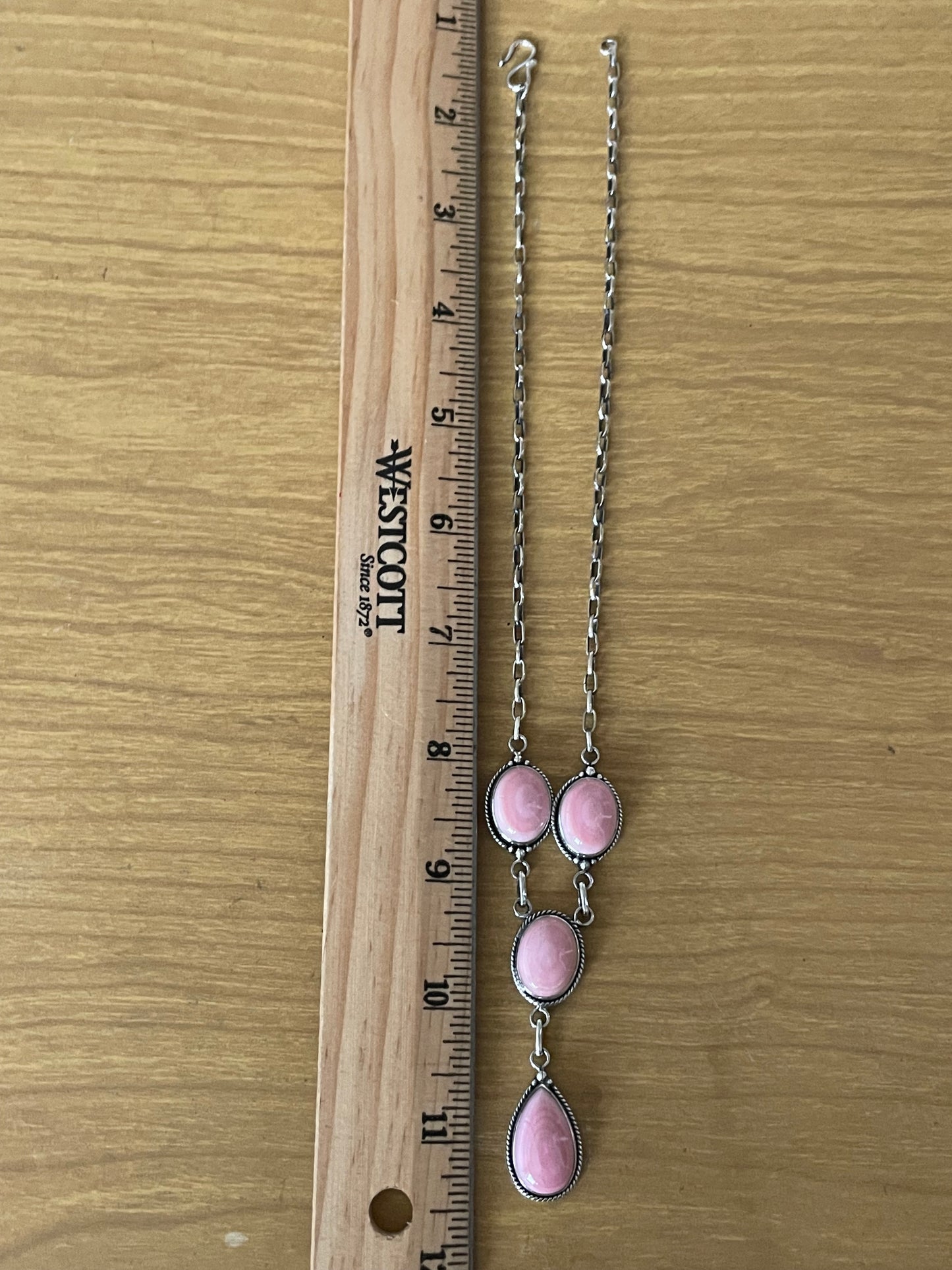 Pink Conch Lariat Necklace | Teardrop Station Drop | 925 Silver E585
