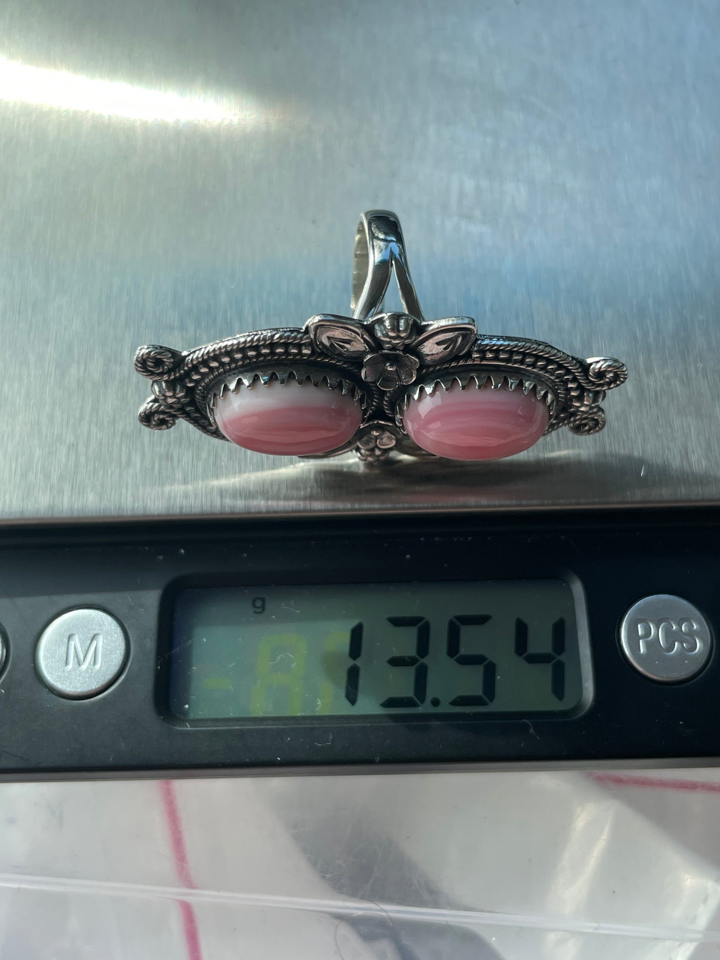 Pink Conch Floral Ring Size 7 | 925 Sterling Silver B583
