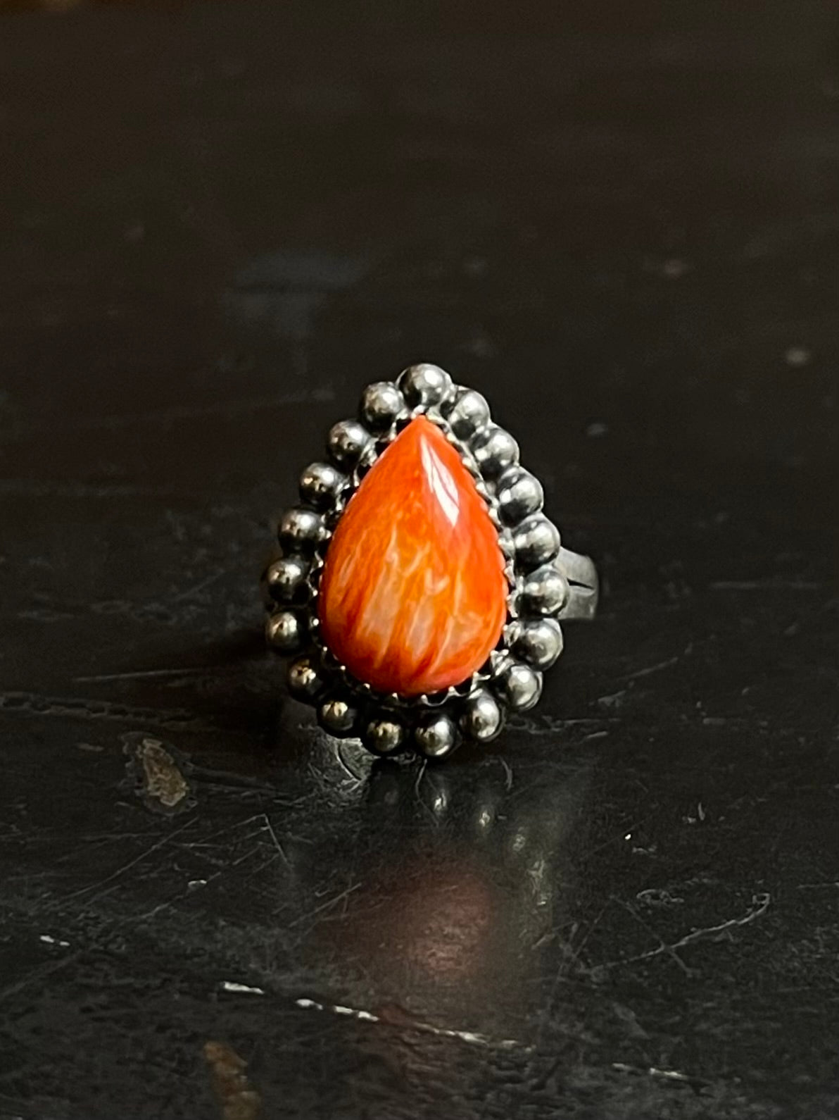 Spiny Oyster Tear Drop Ring | 925 Sterling Silver Size 6 E450