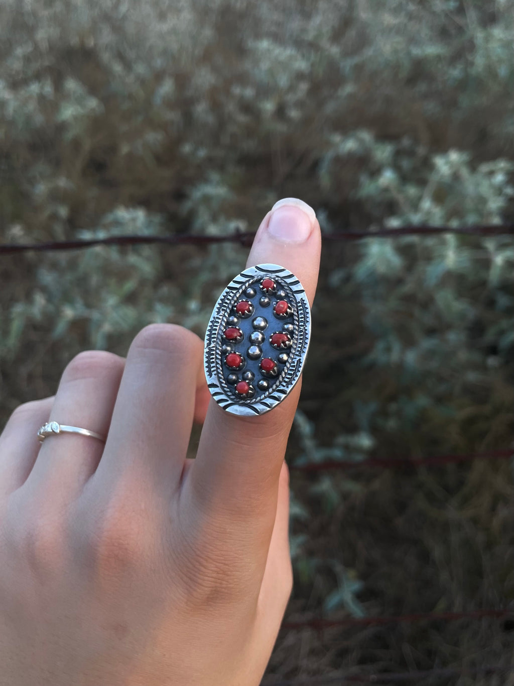 Red Coral Multi-Stone Ring | 925 Sterling Silver Size 8.25 G826