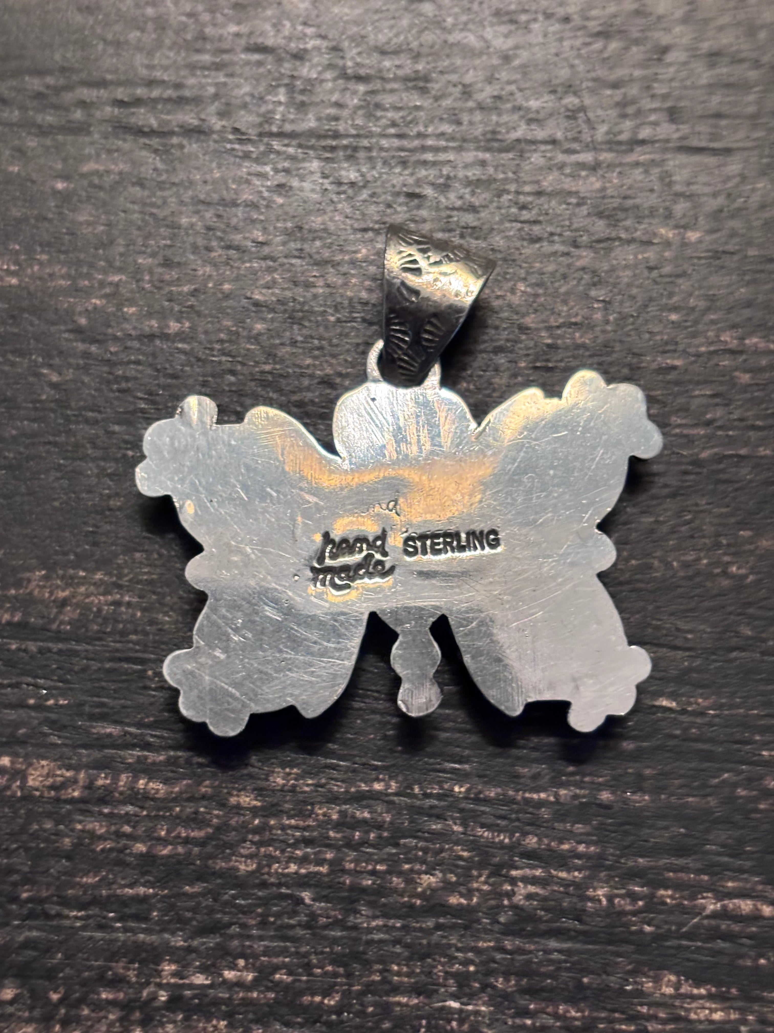 Pink Conch Turquoise Butterfly Pendant | 925 Sterling Silver A116