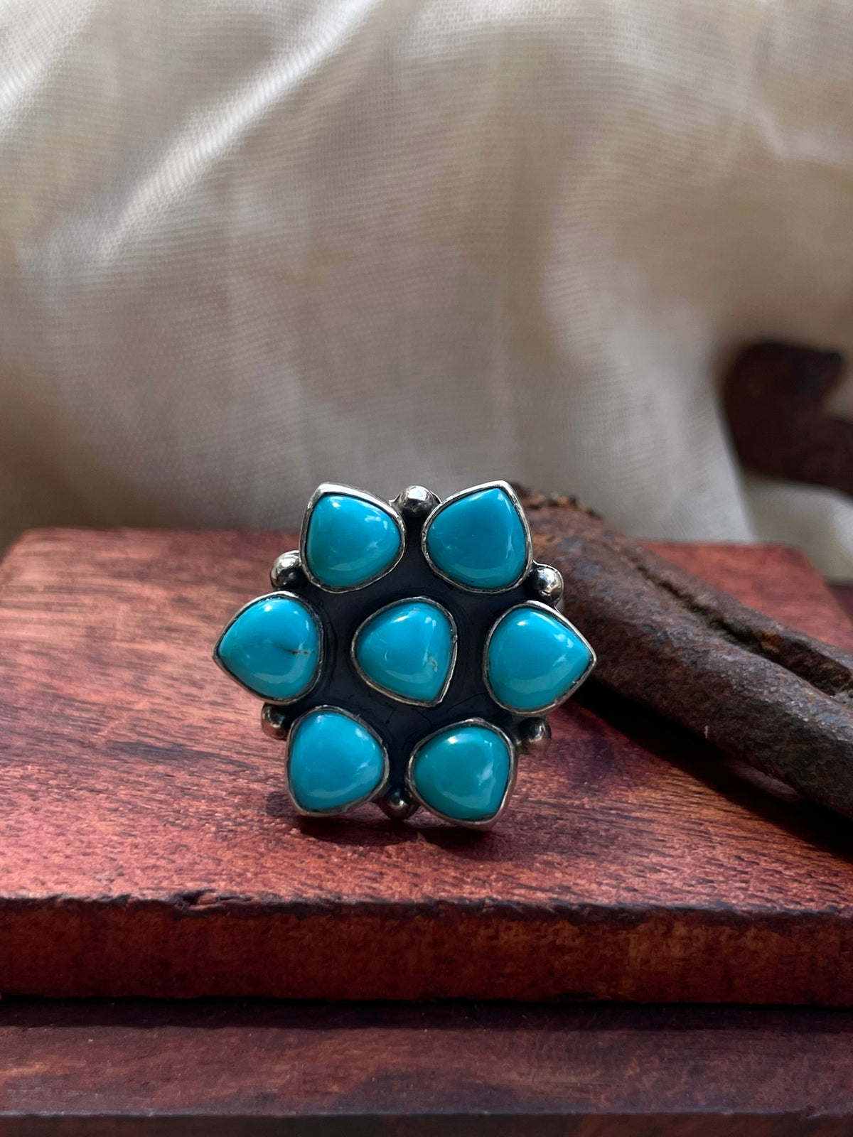 Turquoise Flower Ring Size 9 | 925 Sterling Silver C553