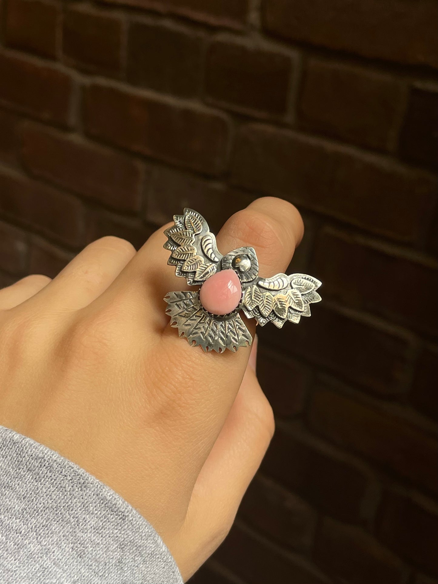 Pink Conch Thunderbird Ring | Sterling Silver 925 | Size 8 C591